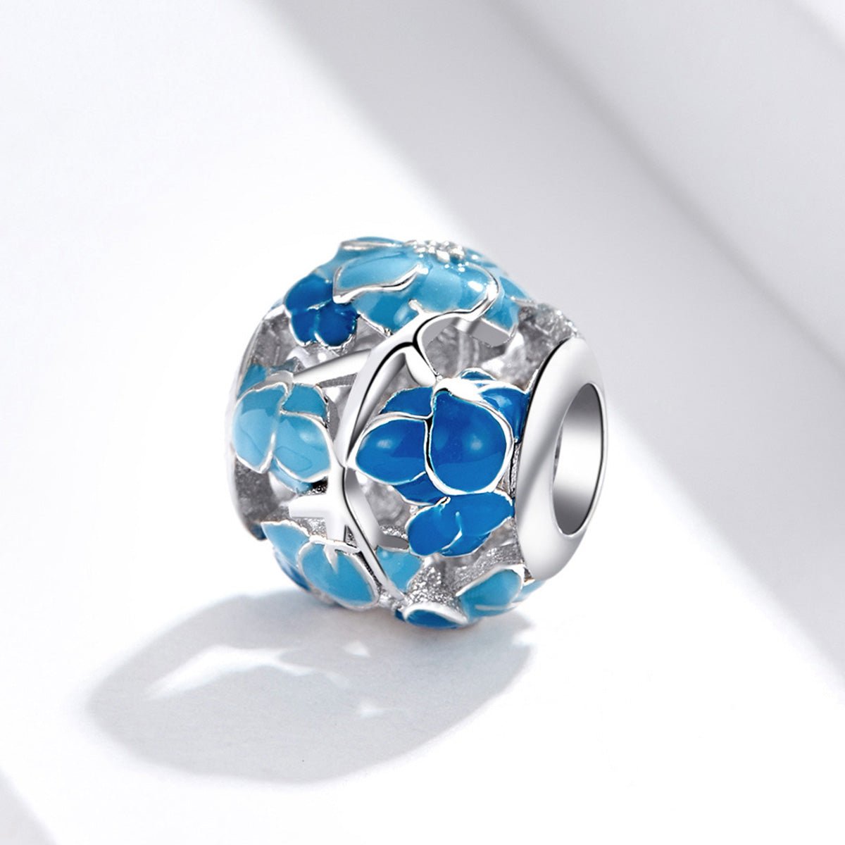 Silver Charm Blue Enamel Blossom Charm For Sale - sursenso Charm