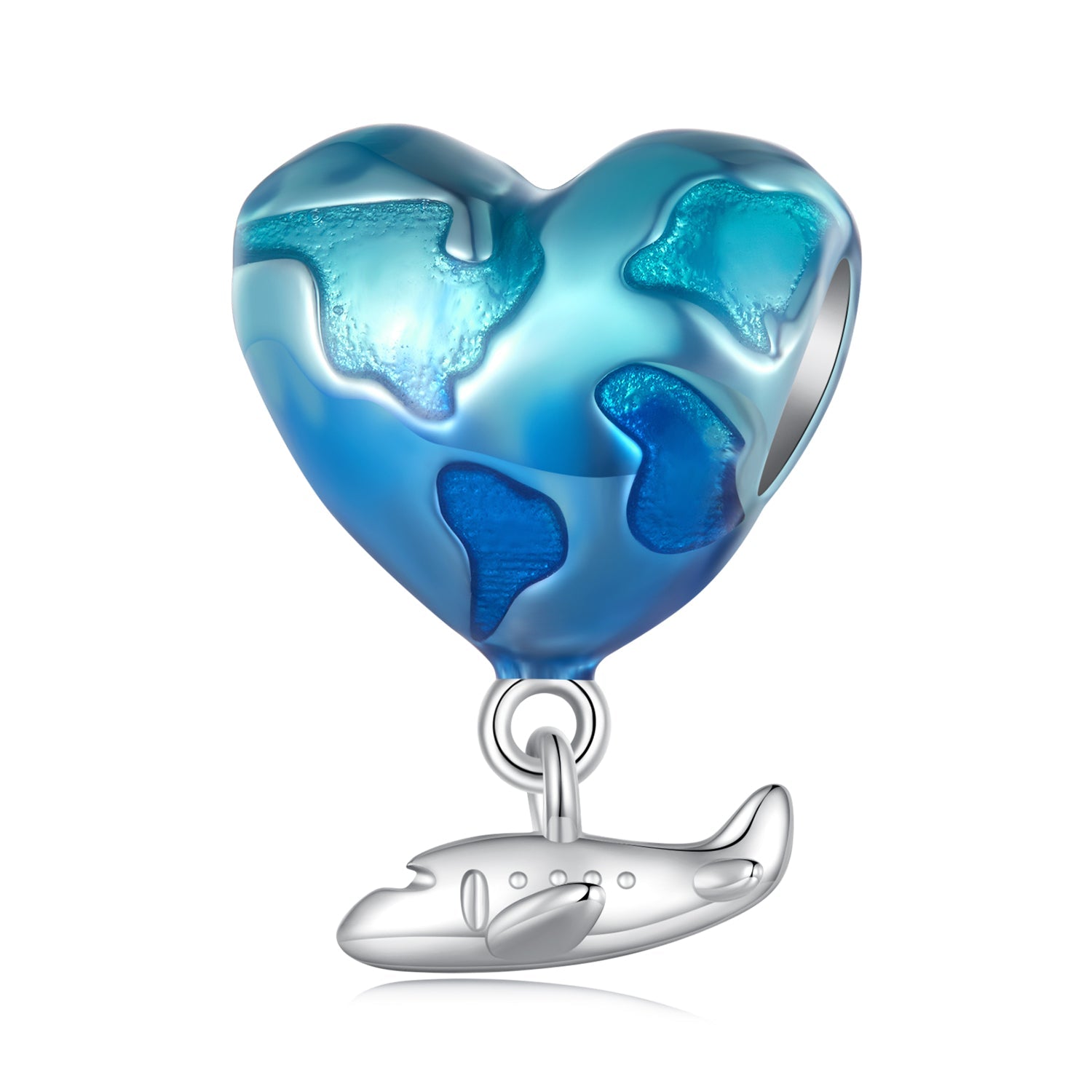 Silver Charm Blue Heart Shaped Earth Plane Charm For Sale - sursenso Charm
