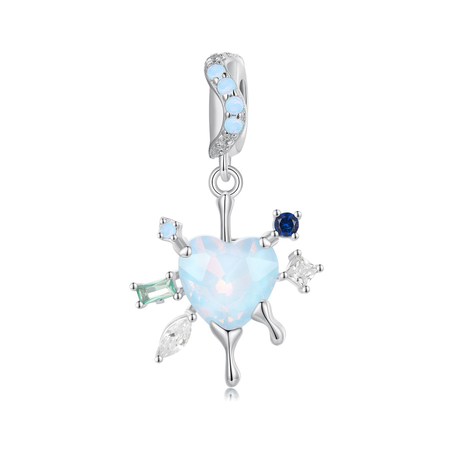 Silver Pendants Blue Heart Snowflake CZ Dangle Charm For Sale - sursenso Pendants