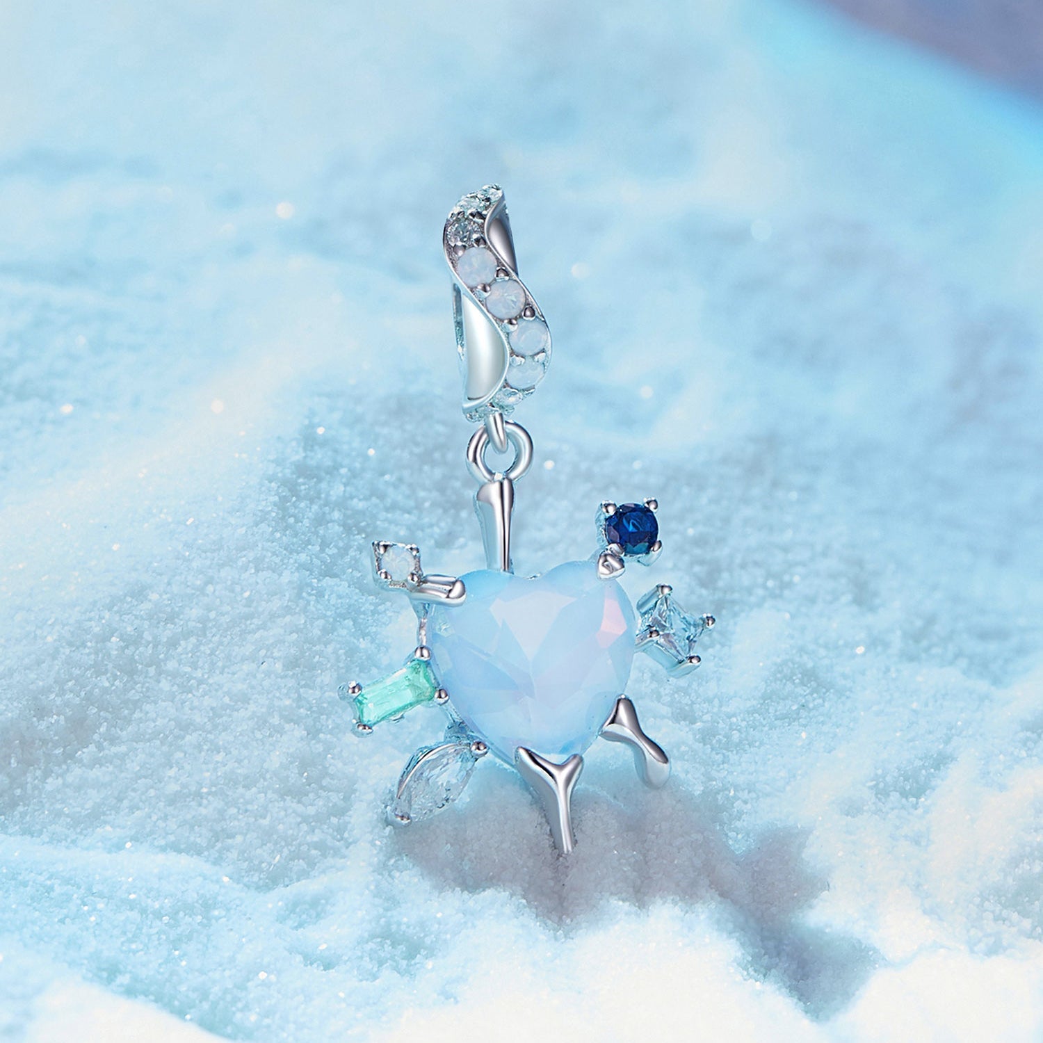 Silver Pendants Blue Heart Snowflake CZ Dangle Charm For Sale - sursenso Pendants