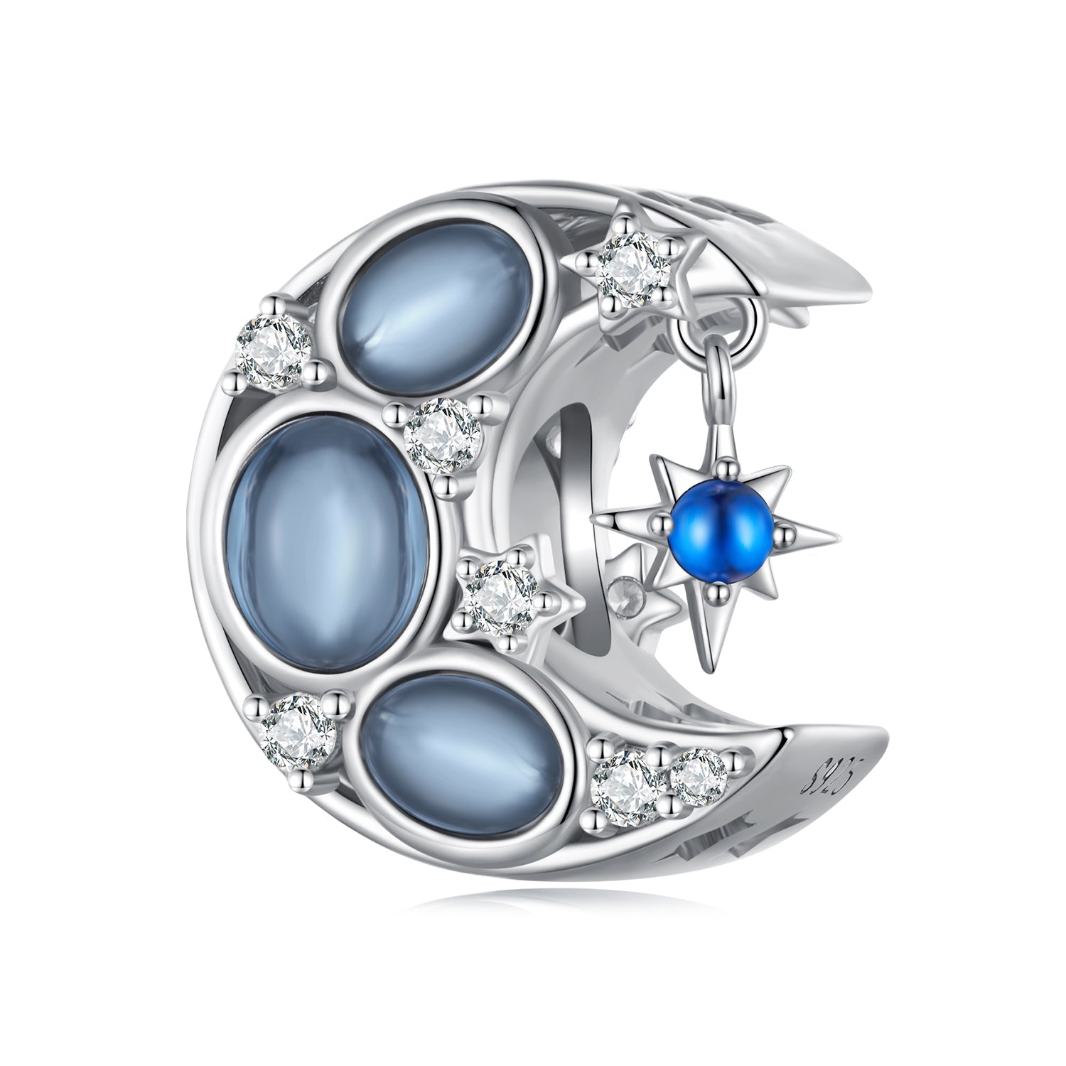 Silver Charm Blue Moon with Shinning Stars CZ Charm For Sale - sursenso Charm