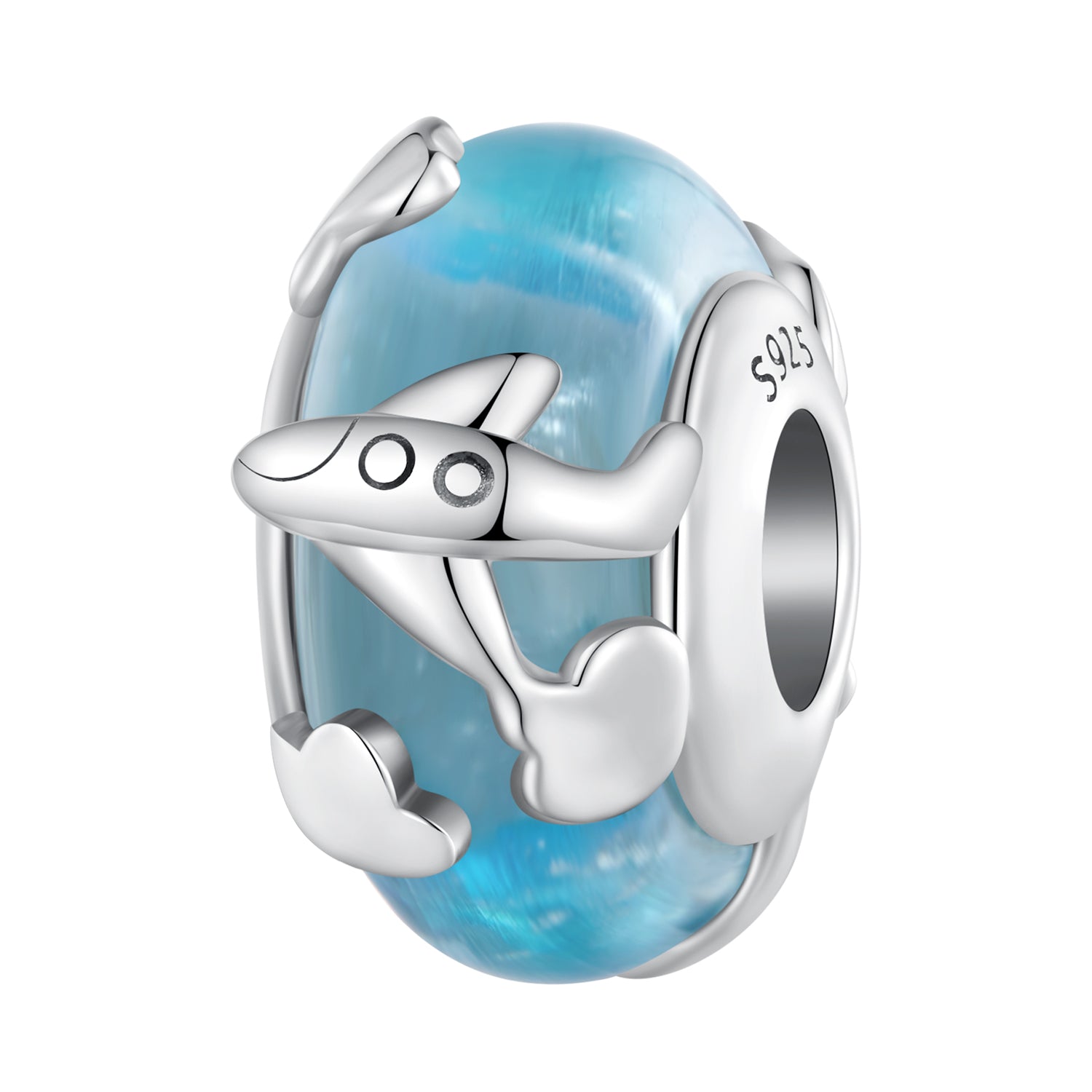 Silver Charm Blue Sky Clouds Airplane Glaze Stopper Charm For Sale - sursenso Charm