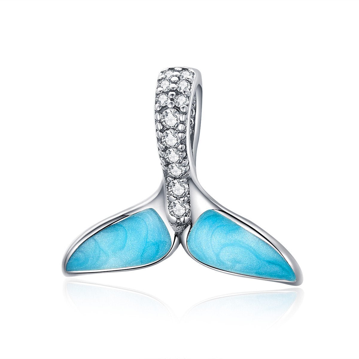 Silver Charm Blue Sparkling Mermaid Tail CZ Charm For Sale - sursenso Charm