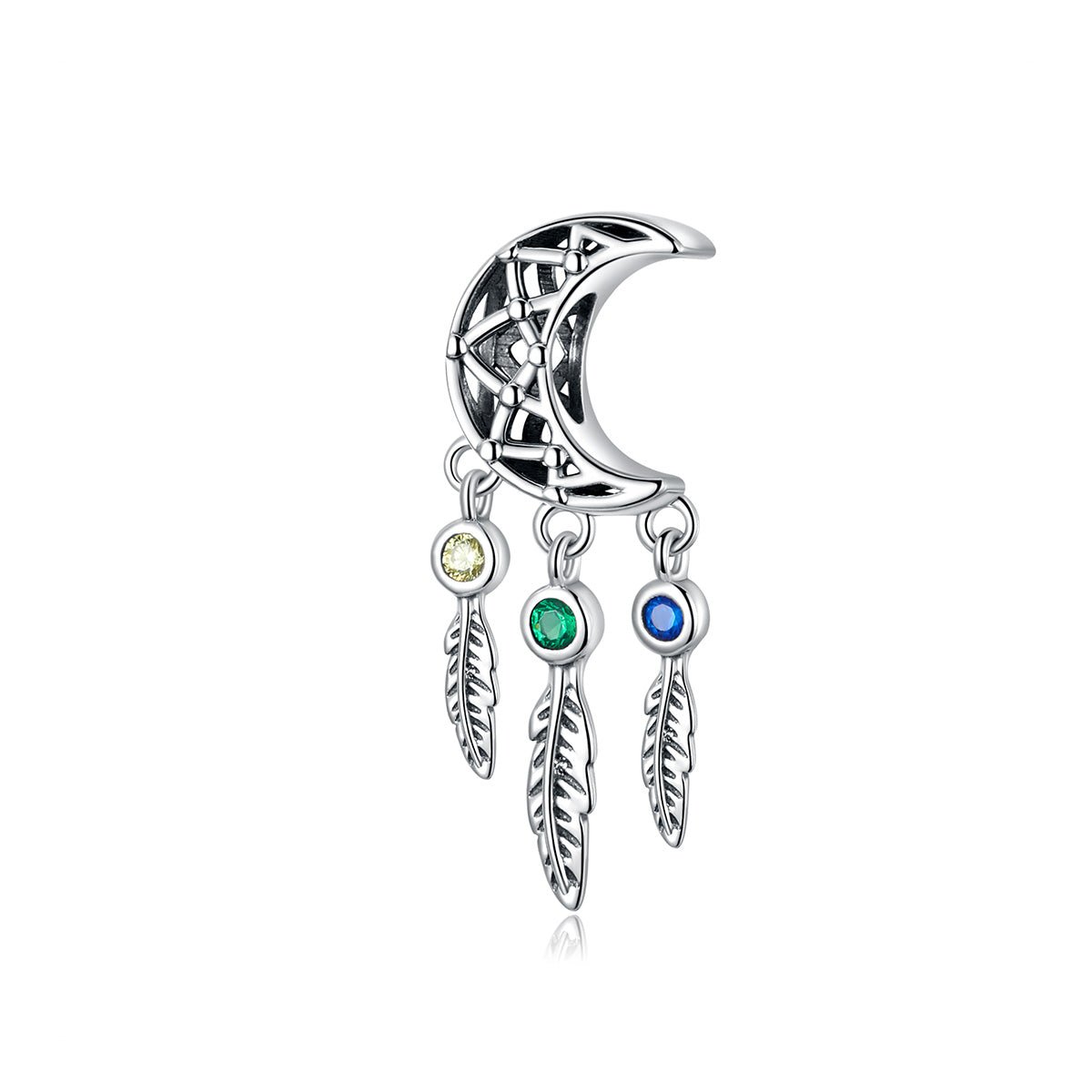 Silver Charm Bohemian Feather Tassel CZ Charm For Sale - sursenso Charm