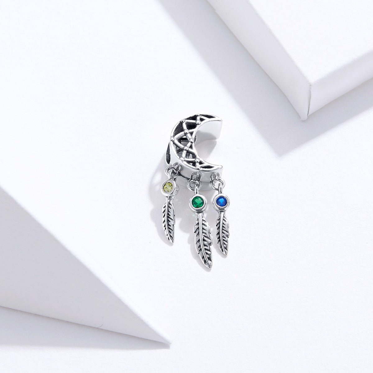 Silver Charm Bohemian Feather Tassel CZ Charm For Sale - sursenso Charm