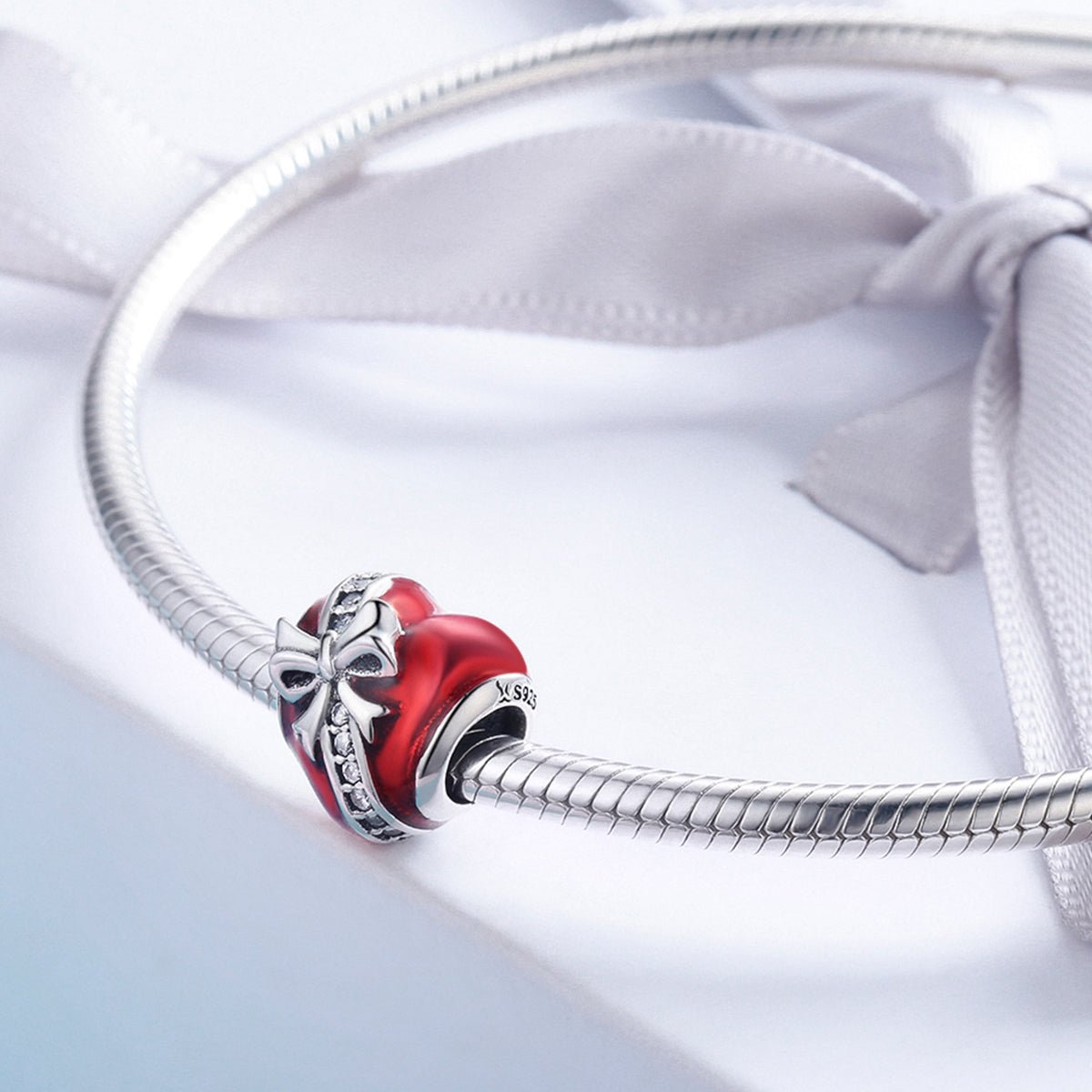 Silver Charm Bowknot Heart Clear CZ Charm For Sale - sursenso Charm