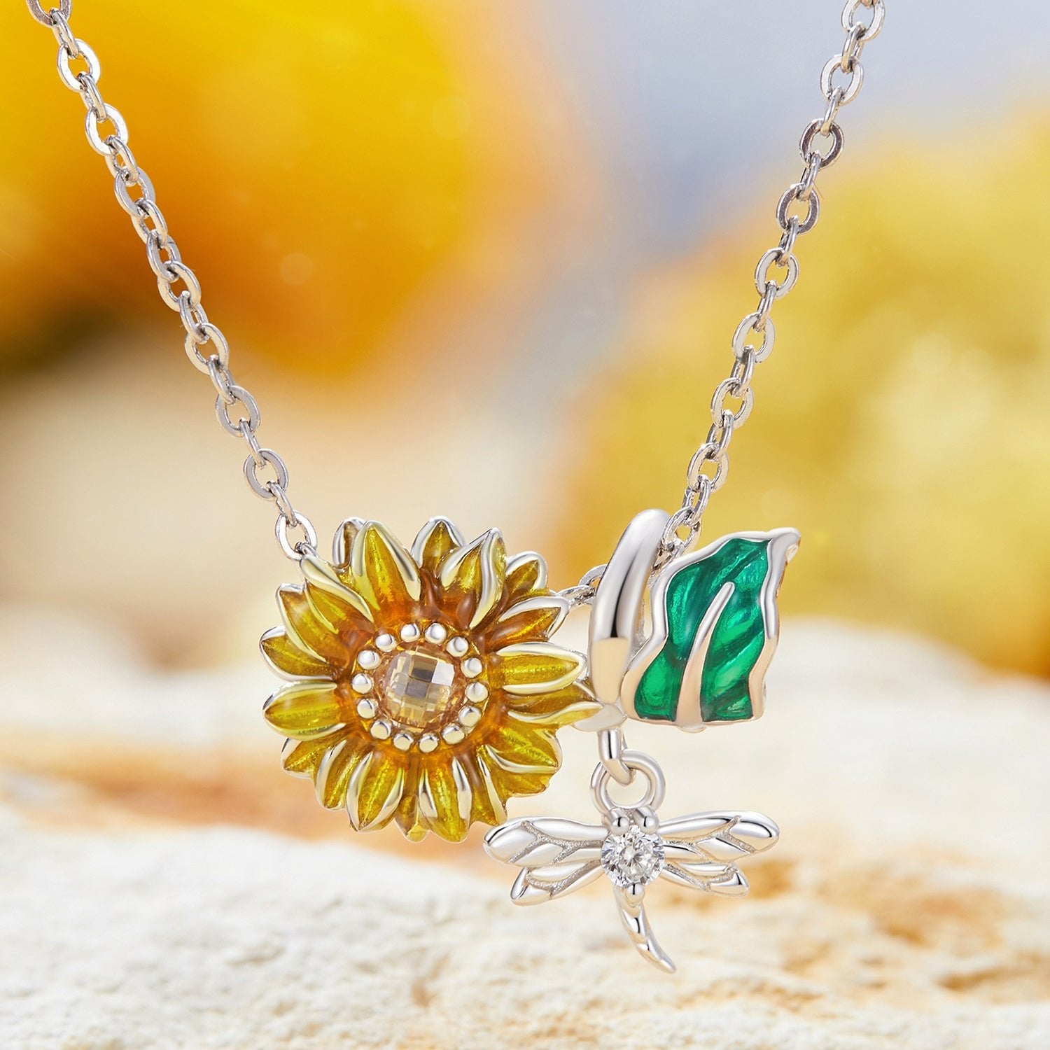 Silver Charm Bright Sunflower Dragonfly CZ Charm For Sale - sursenso Charm