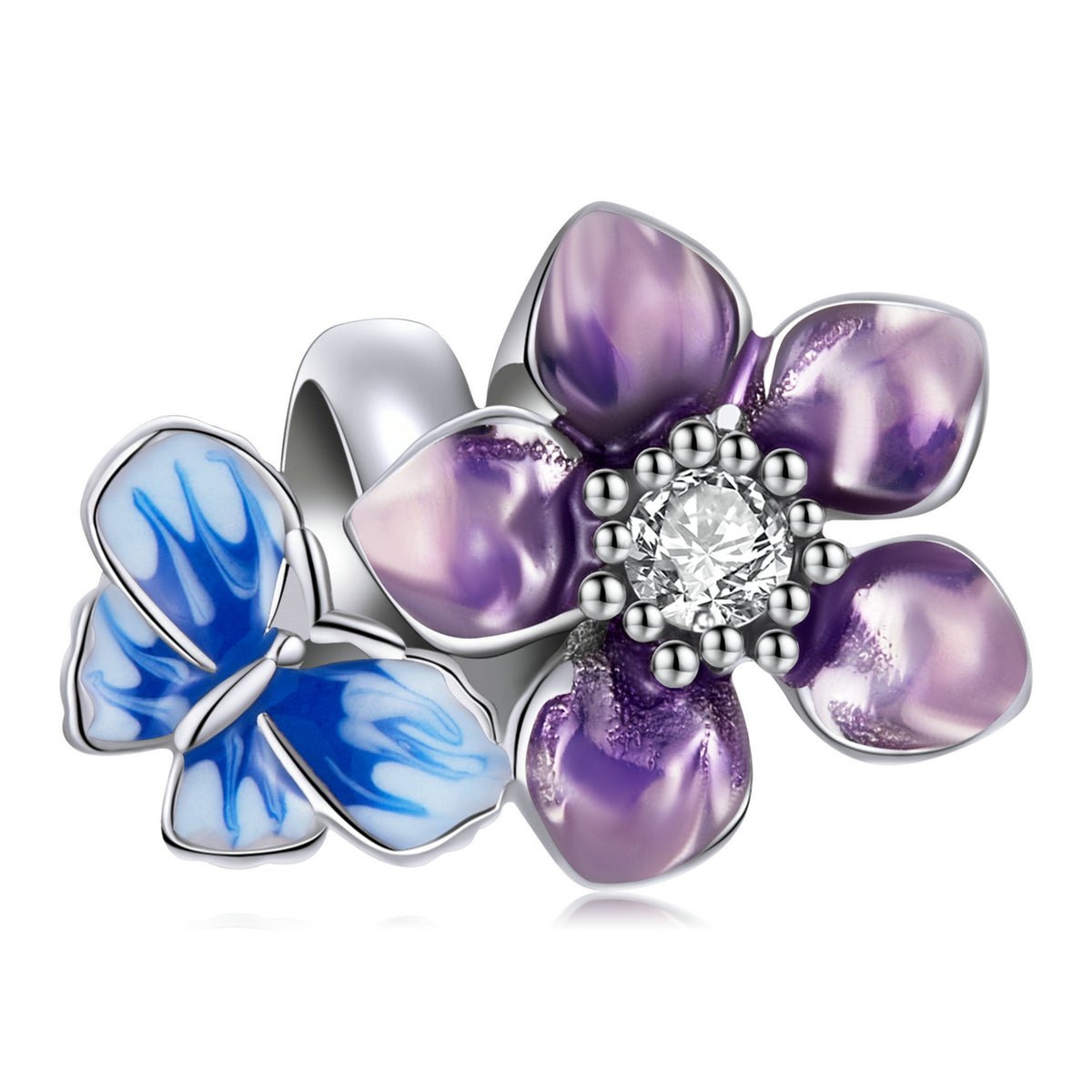 Silver Charm Butterfly Flowers CZ Charm For Sale - sursenso Charm