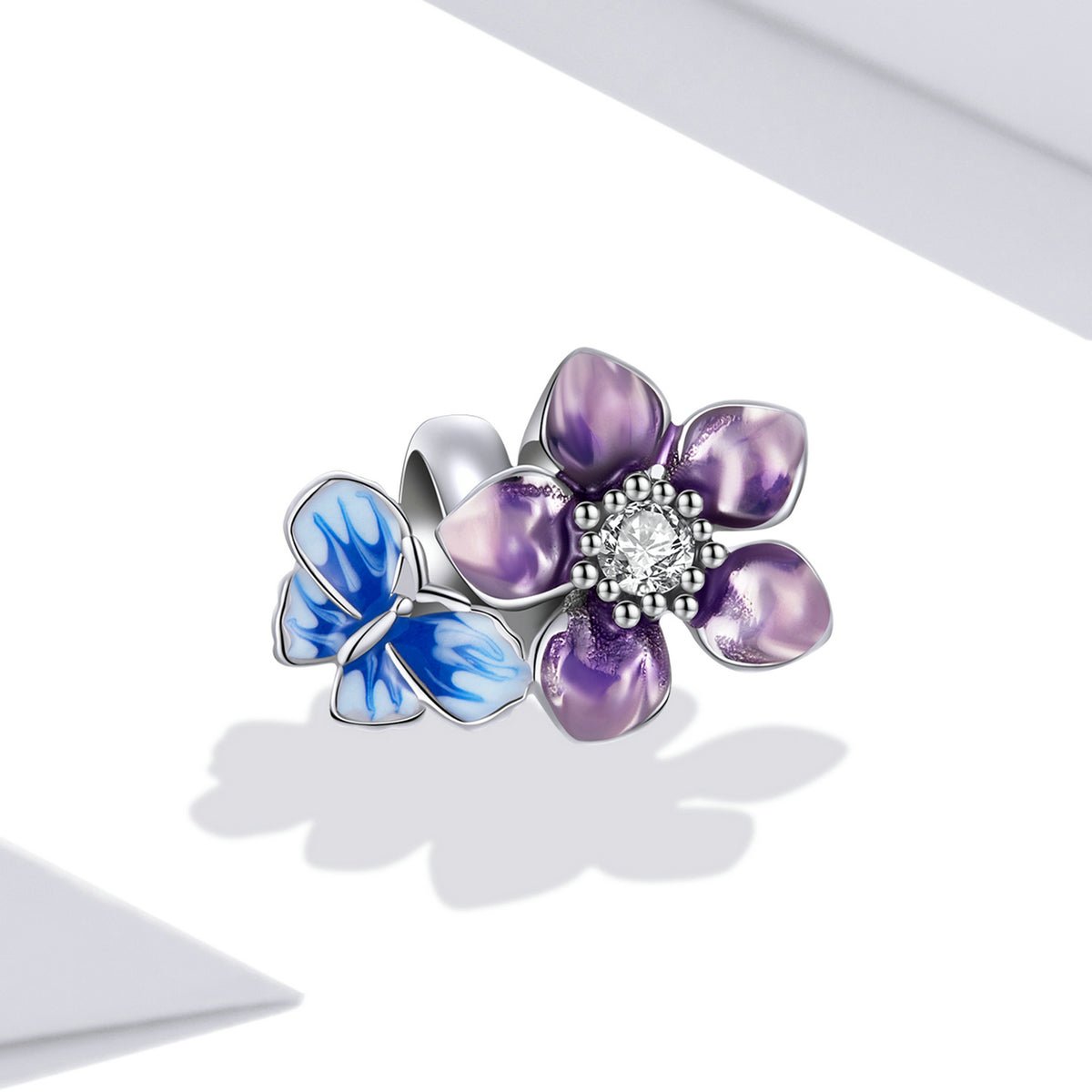 Silver Charm Butterfly Flowers CZ Charm For Sale - sursenso Charm