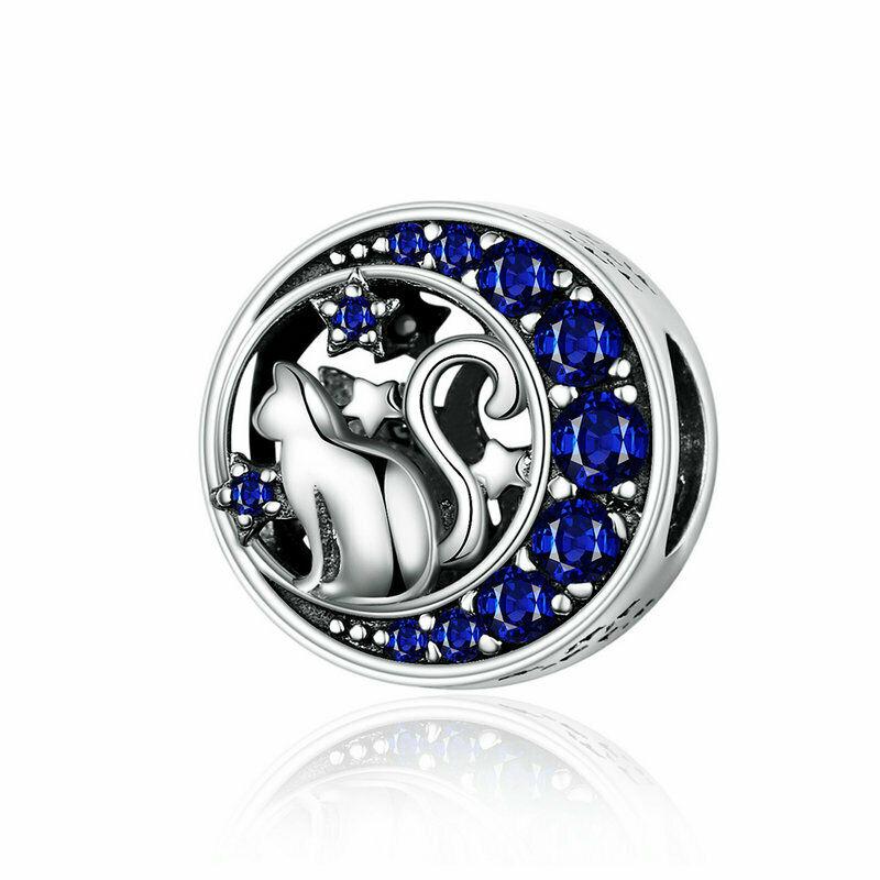 Silver Charm Cat In The Moon CZ Charm For Sale - sursenso Charm