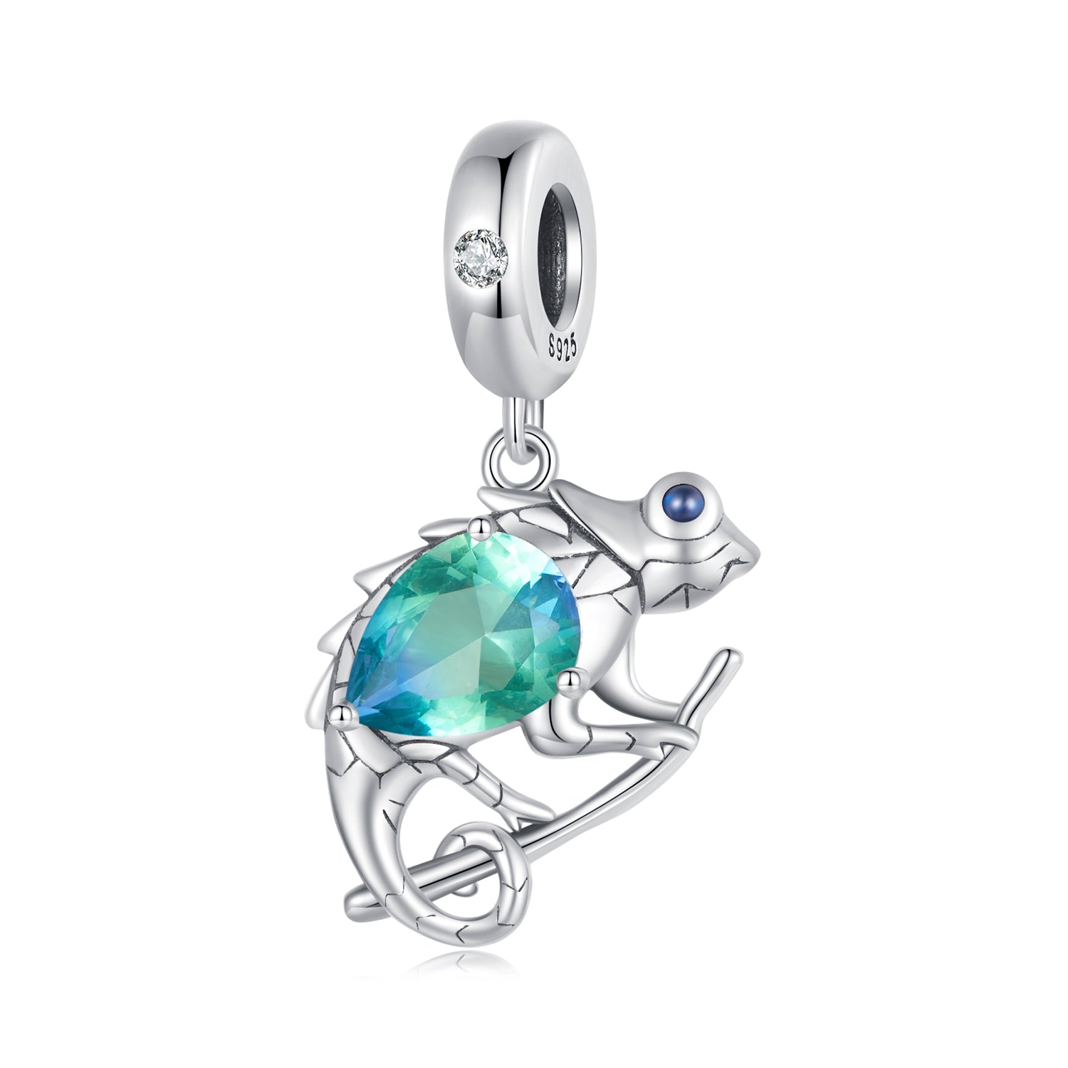 Silver Charm Chameleon Cyan CZ Dangle Charm For Sale - sursenso Charm