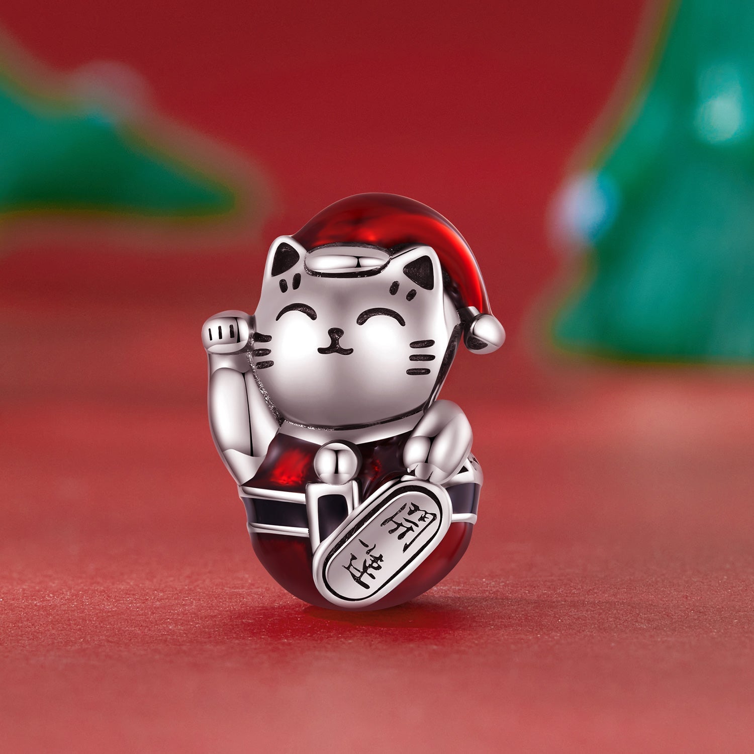 Silver Charm Christmas Fortune Cat Charm For Sale - sursenso Charm