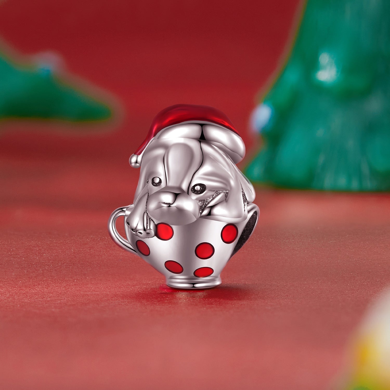 Silver Charm Christmas Teacup Dog Charm For Sale - sursenso Charm