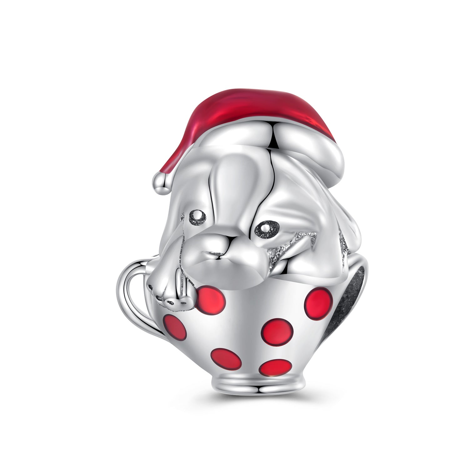 Silver Charm Christmas Teacup Dog Charm For Sale - sursenso Charm