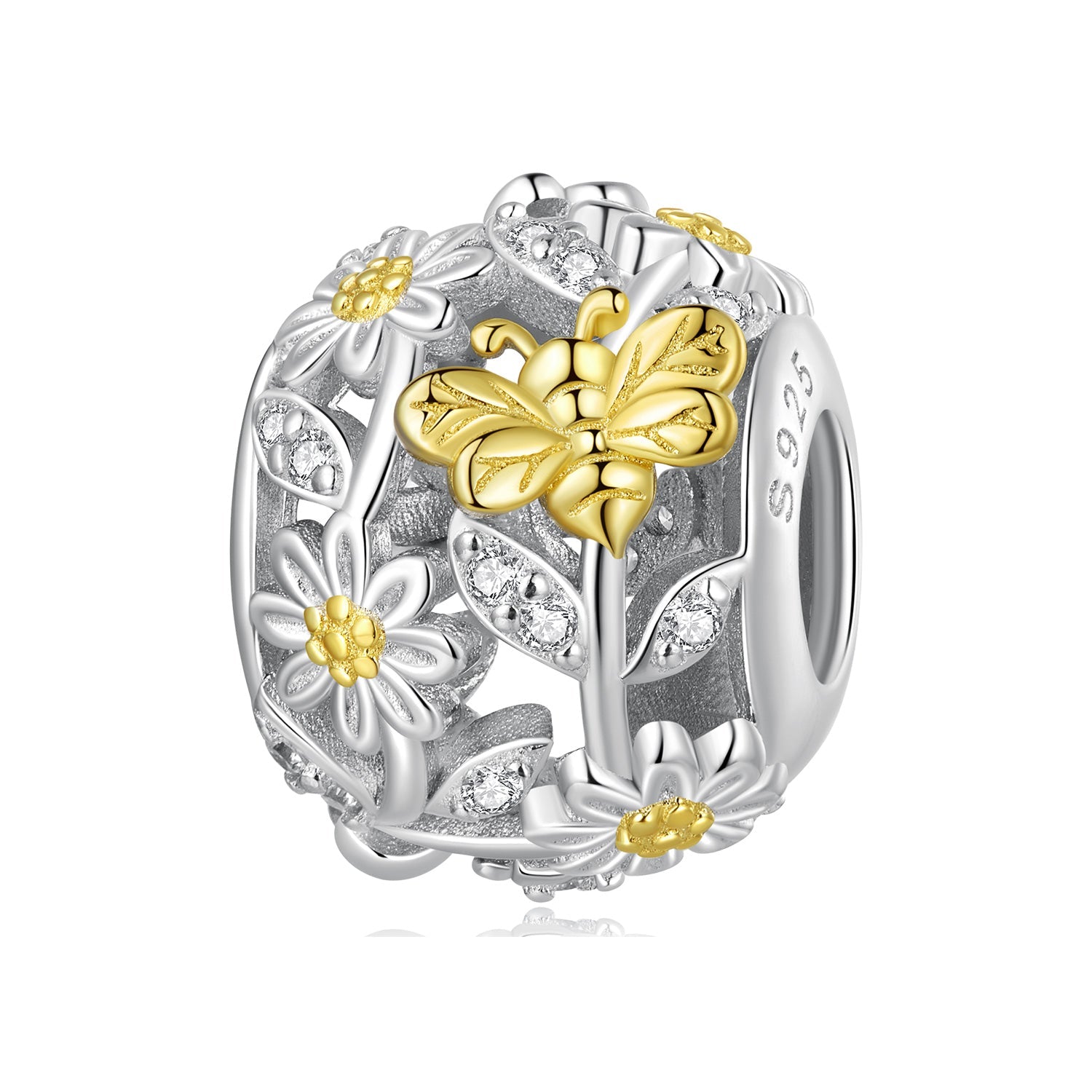 Silver Charm Daisy Bee Round Gold CZ Charm For Sale - sursenso Charm