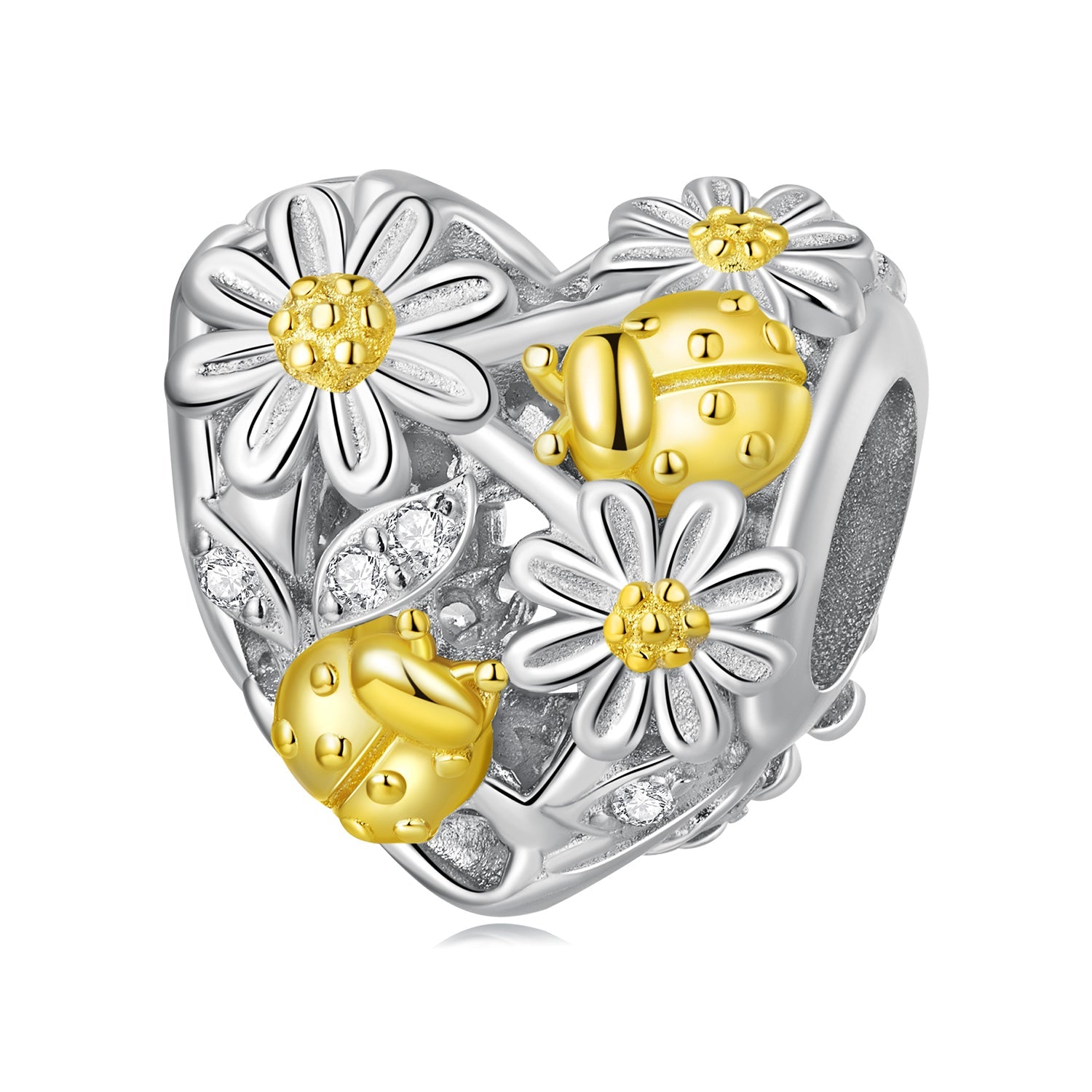 Silver Charm Daisy Ladybug Heart Gold CZ Charm For Sale - sursenso Charm