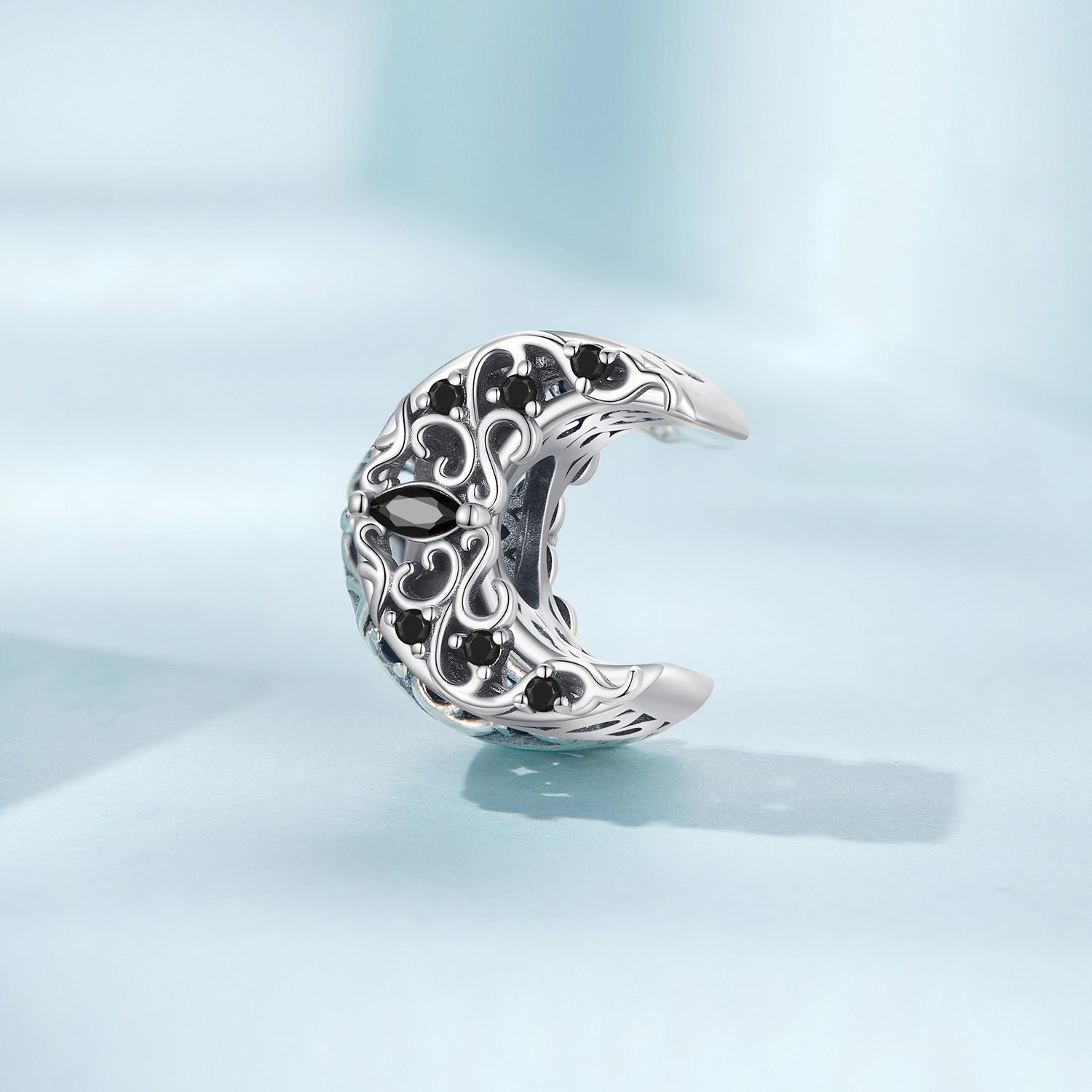 Silver Charm Dark Night Moon CZ Charm For Sale - sursenso Charm