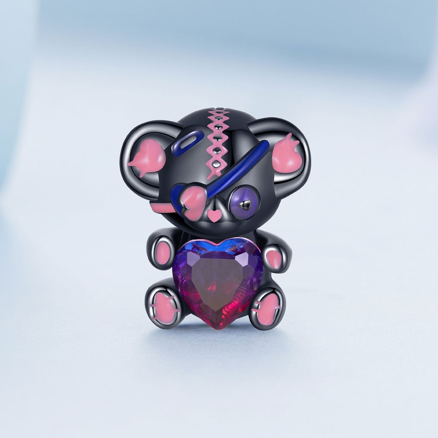 Silver Charm Doodle Love Bear with One Eye CZ Charm For Sale - sursenso Charm