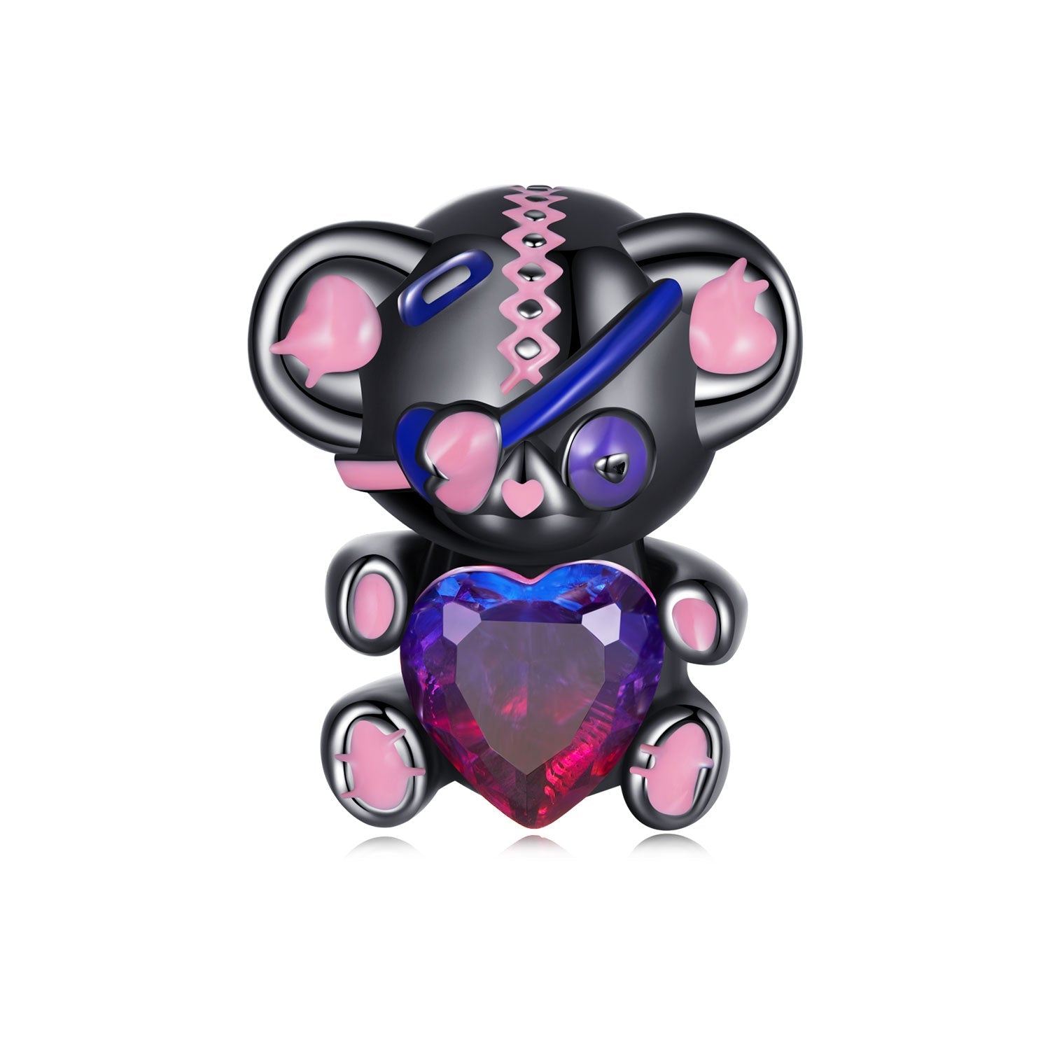 Silver Charm Doodle Love Bear with One Eye CZ Charm For Sale - sursenso Charm