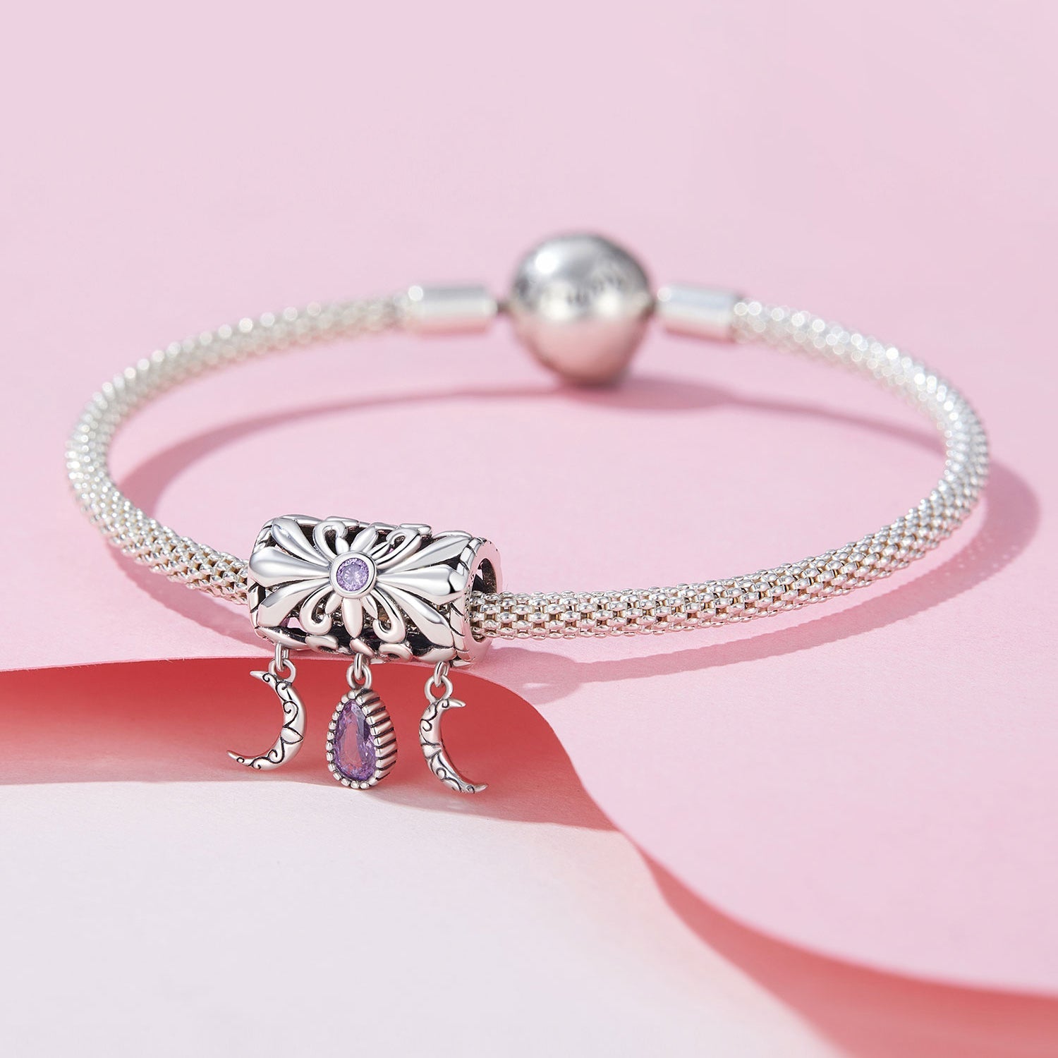 Silver Charm Double Moon Iris CZ Charm For Sale - sursenso Charm