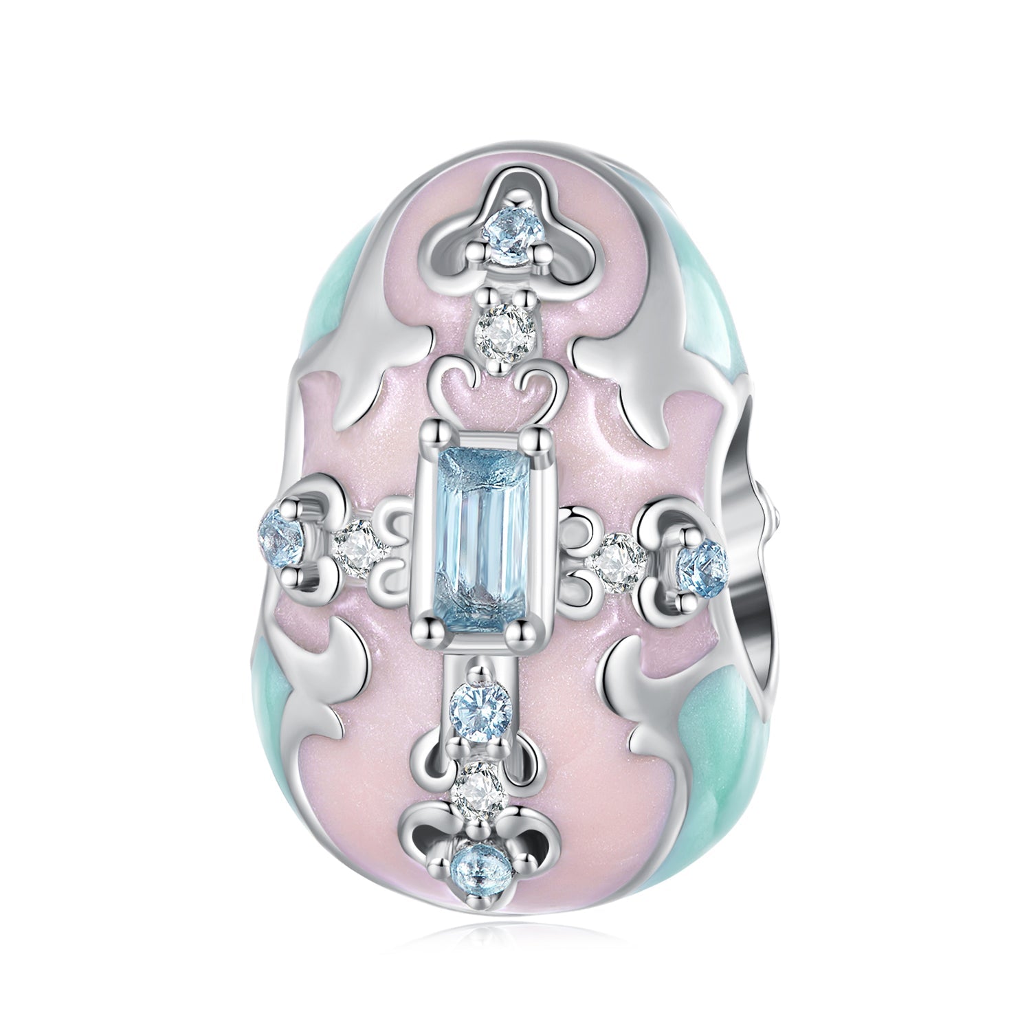 Silver Charm Easter Egg Vintage Pattern CZ Charm For Sale - sursenso Charm