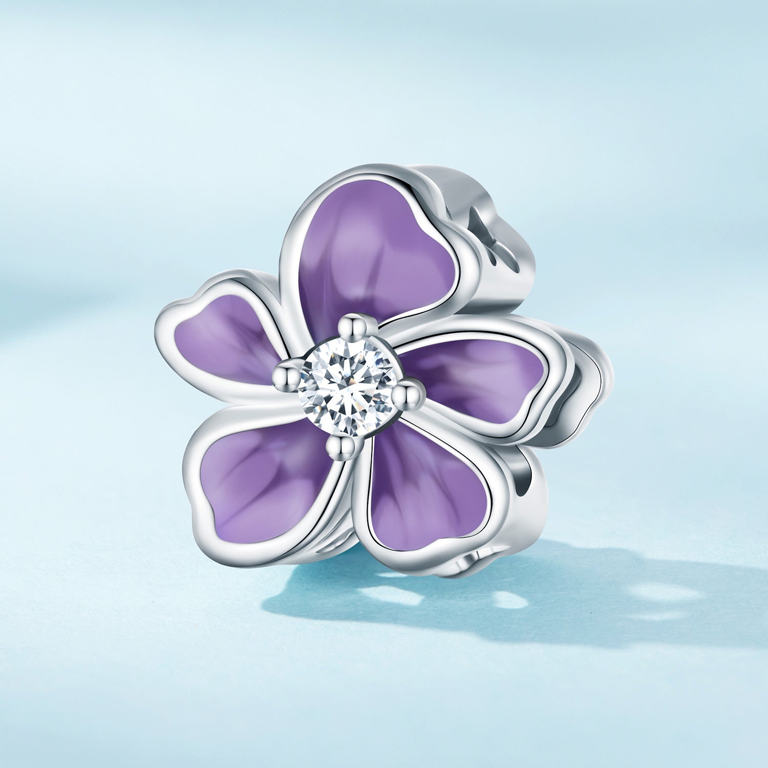 Silver Charm Elegant Purple Flower CZ Charm For Sale - sursenso Charm