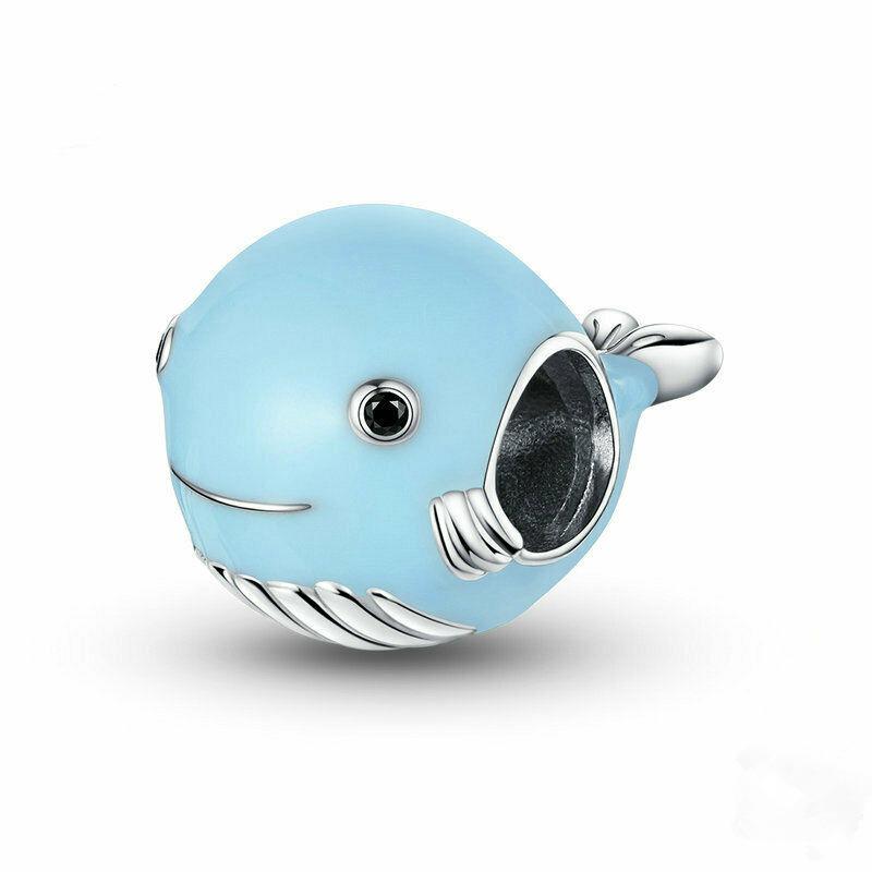 Silver Charm Enamel Baby Blue Whale Charm For Sale - sursenso Charm