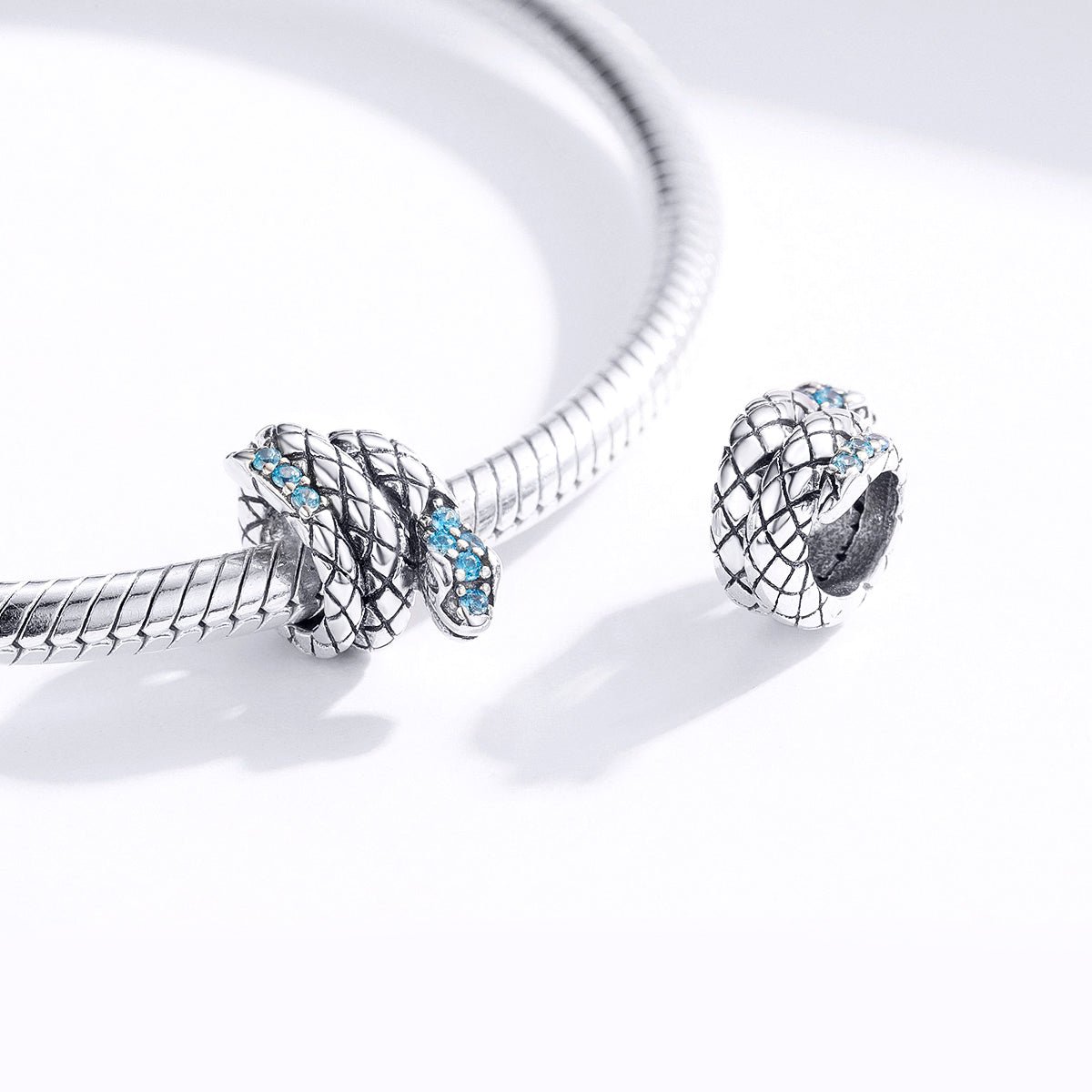 Silver Charm Entangle Snake Blue CZ Charm For Sale - sursenso Charm
