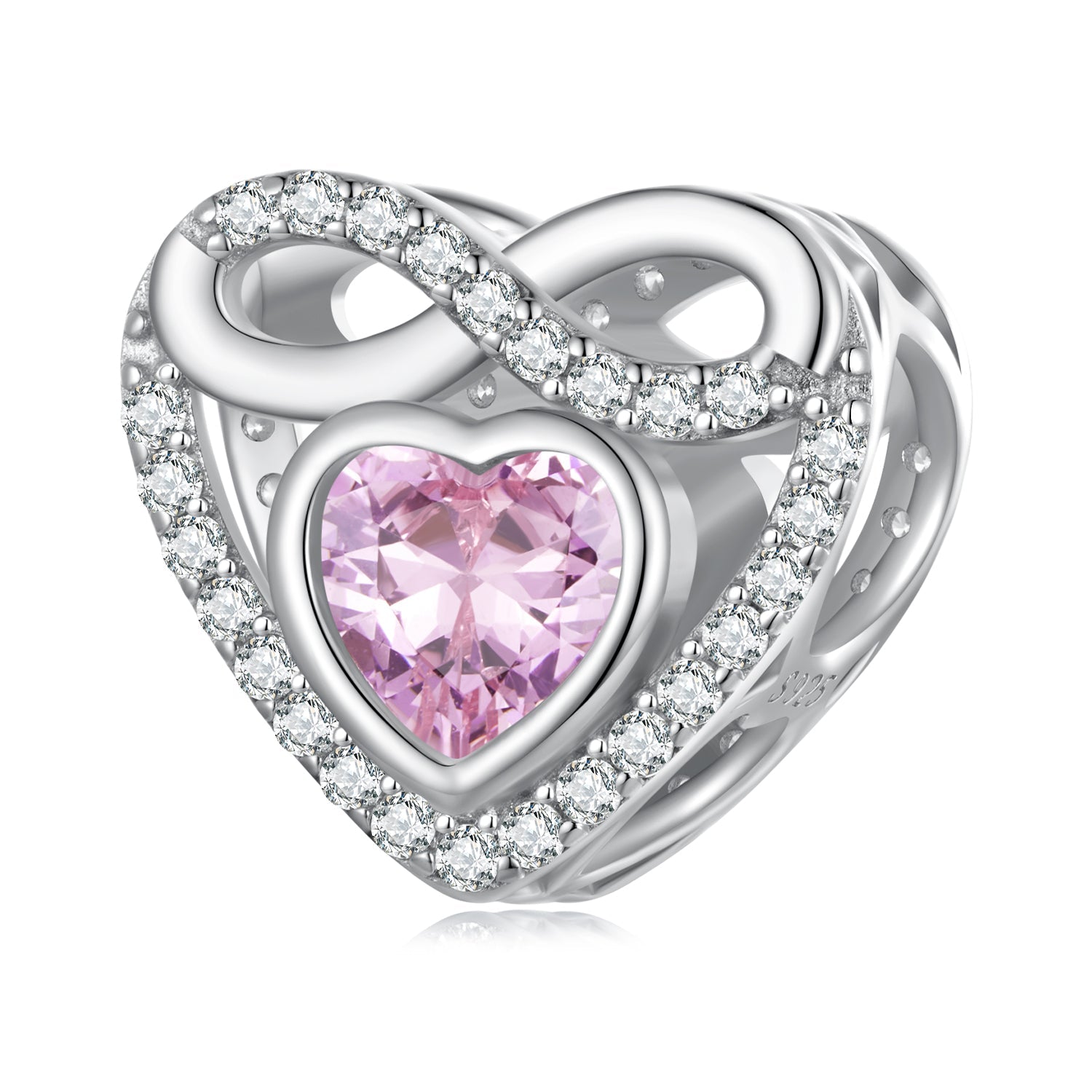 Silver Charm Eternity and Infinity Heart CZ Charm For Sale - sursenso Charm