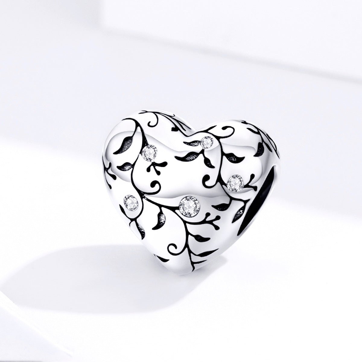 Silver Charm Evergreen Heart Clear CZ Charm For Sale - sursenso Charm