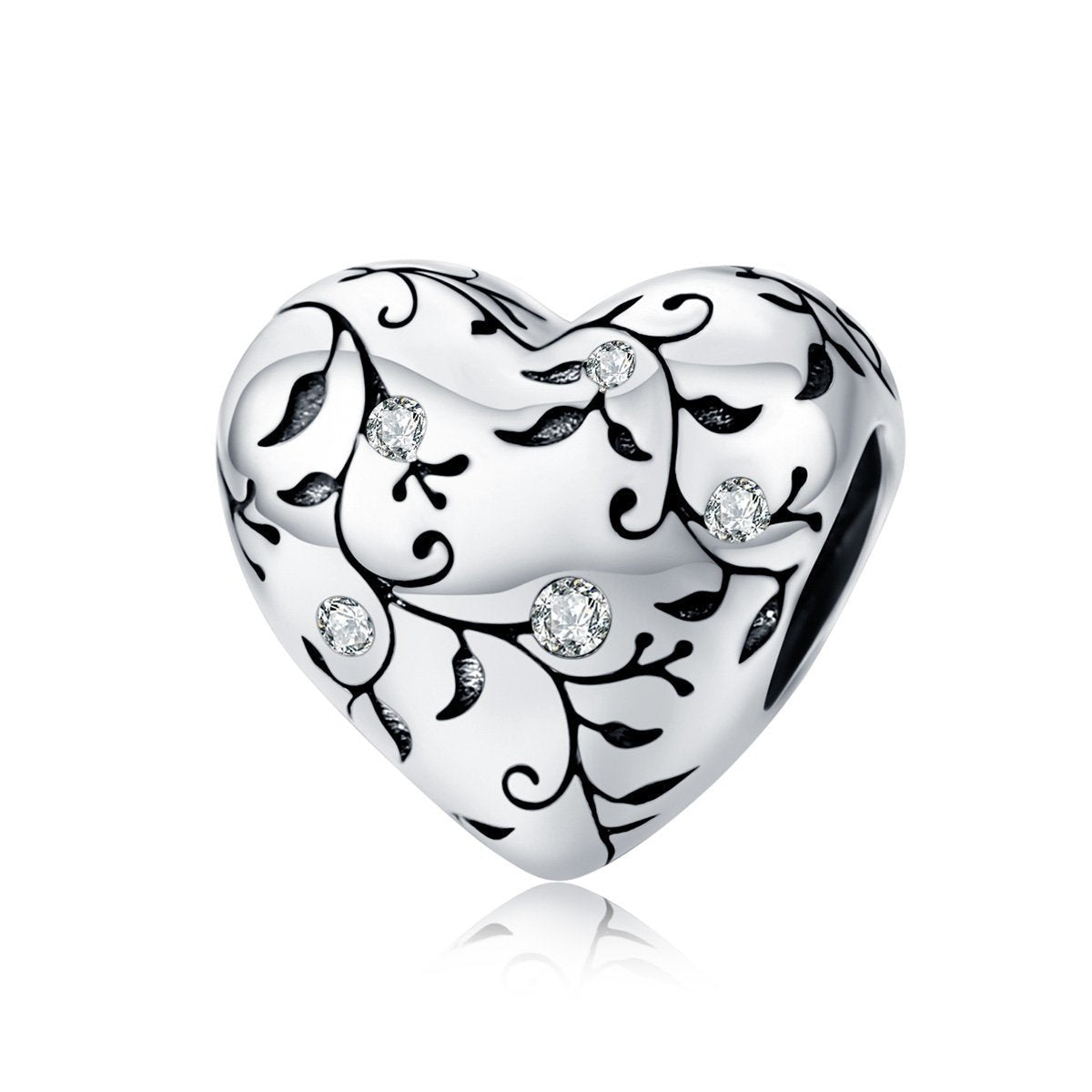 Silver Charm Evergreen Heart Clear CZ Charm For Sale - sursenso Charm