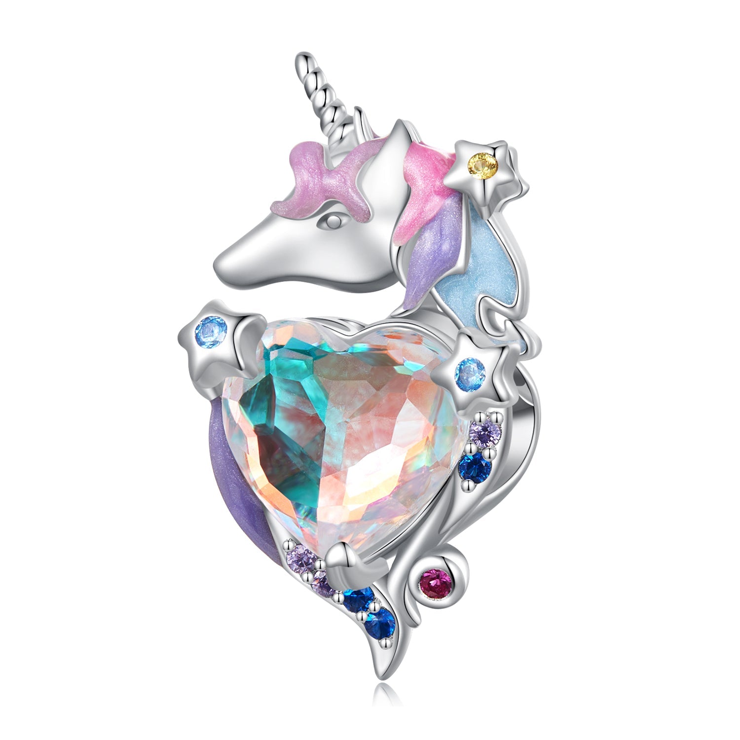 Silver Charm Fancy Heart Shaped Unicorn CZ Charm For Sale - sursenso Charm