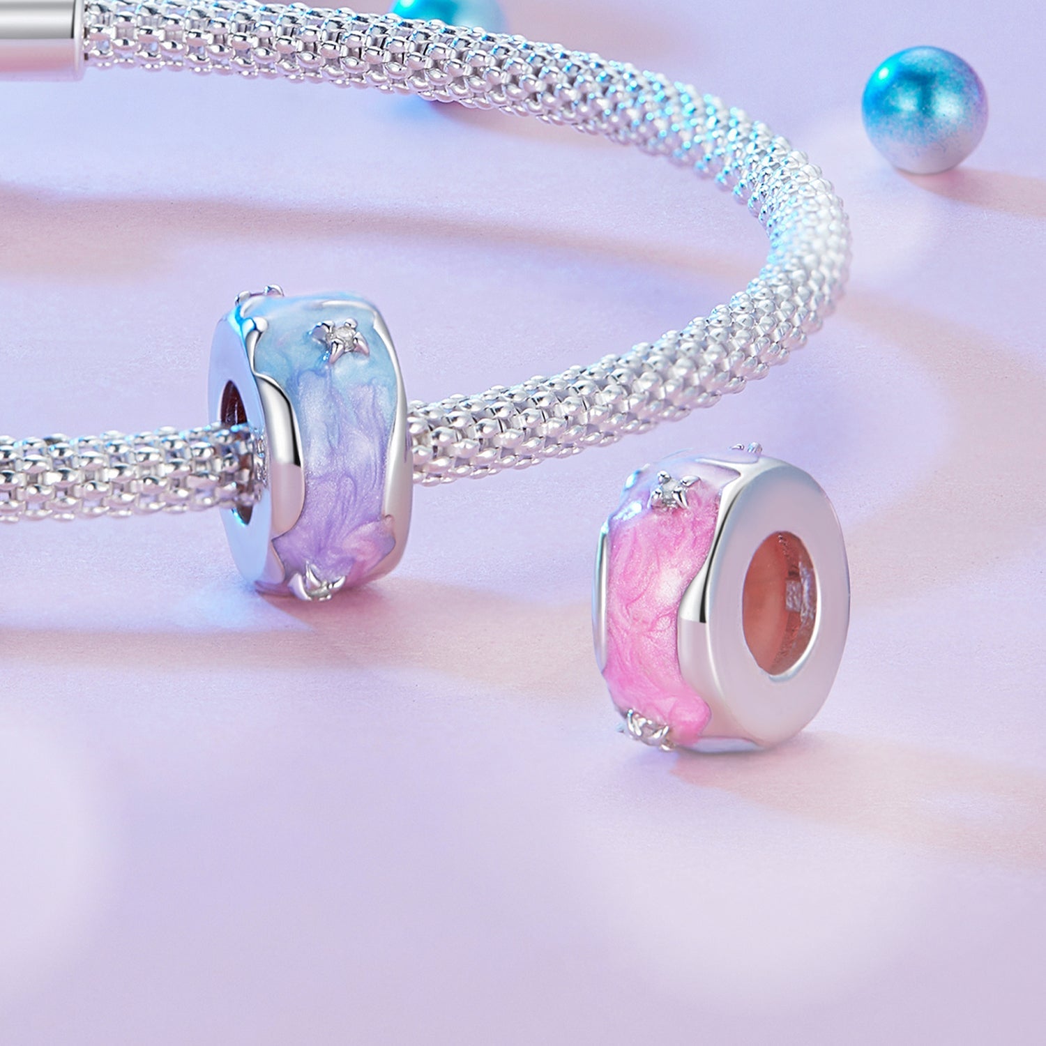 Silver Charm Fantasy Galaxy CZ Stopper Charm For Sale - sursenso Charm