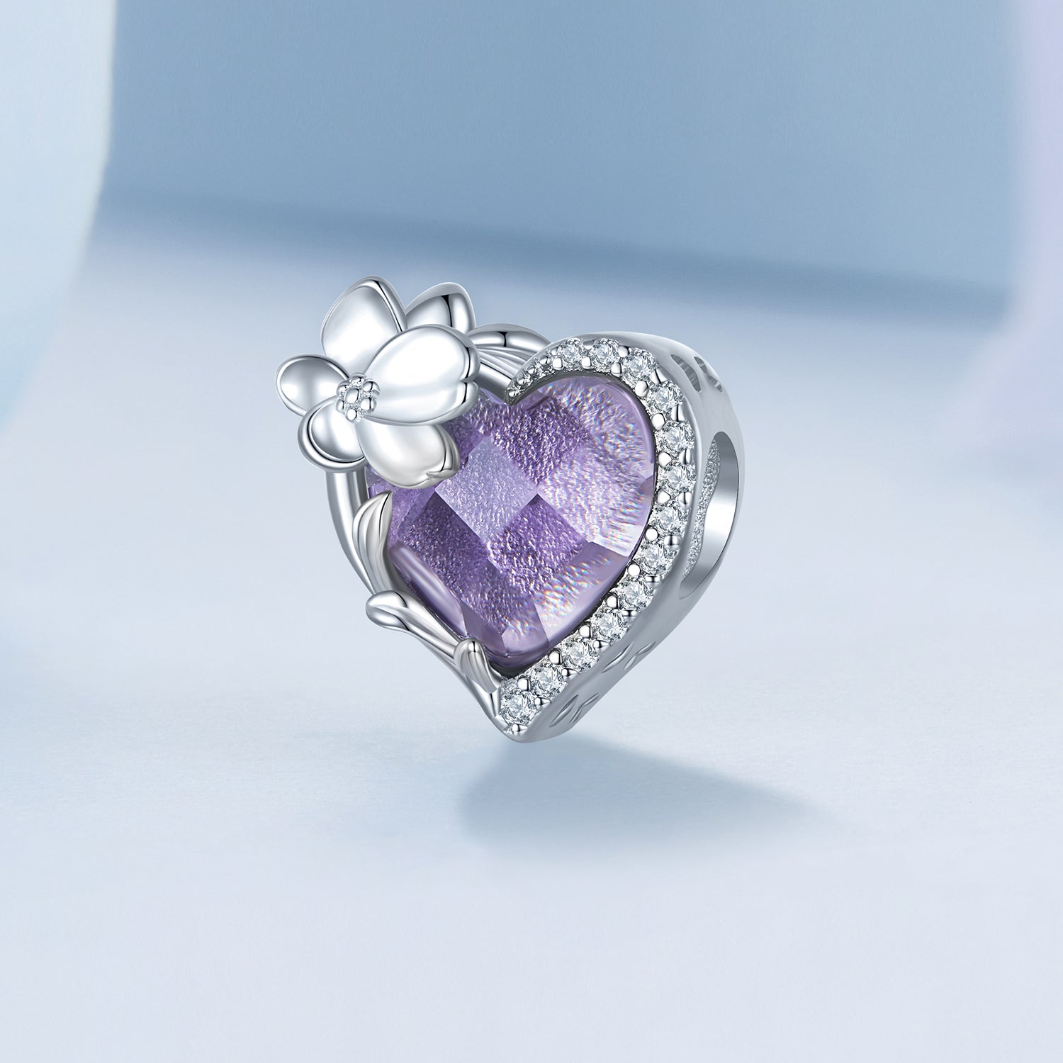 Silver Charm February Purple Birthstone CZ Charm For Sale - sursenso Charm