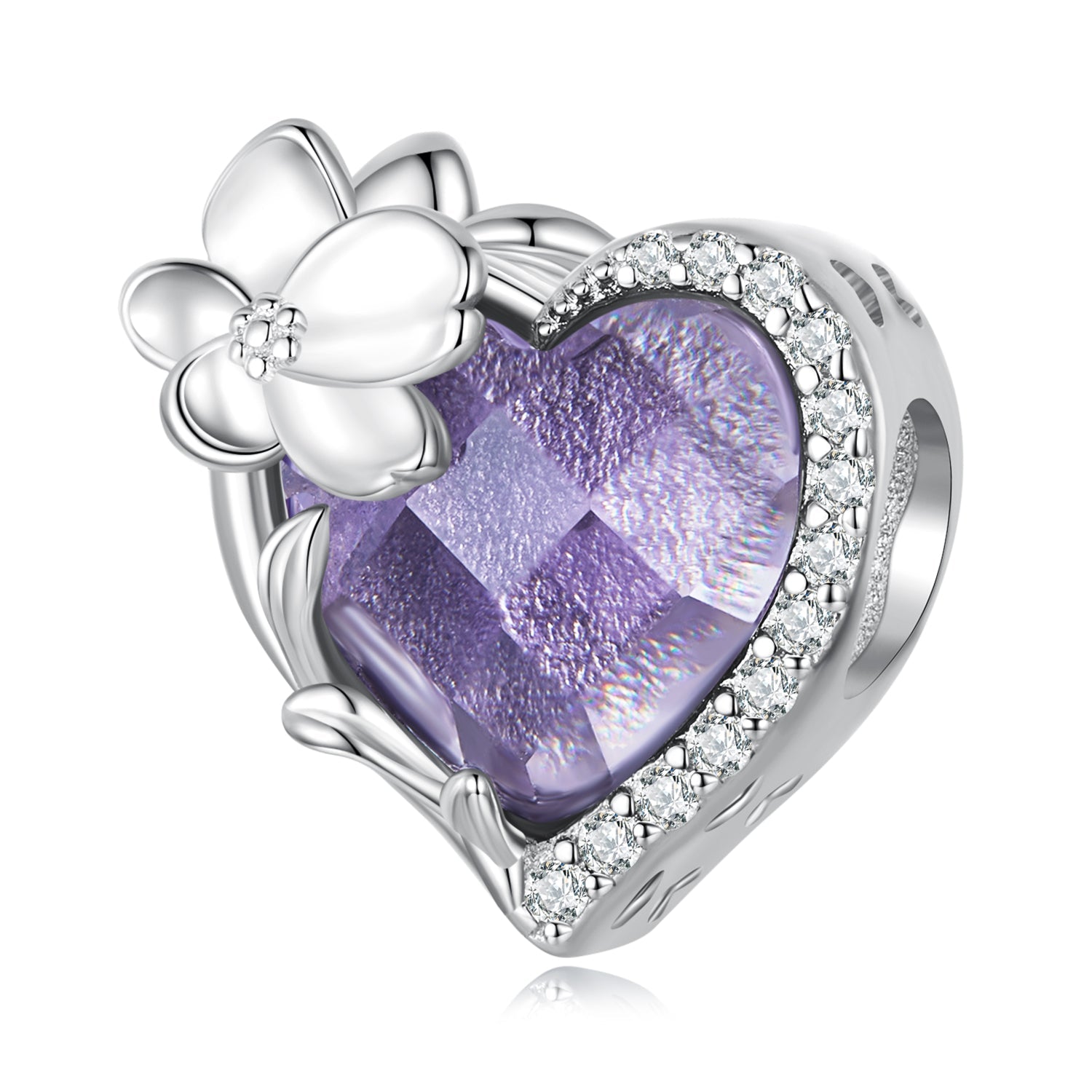 Silver Charm February Purple Birthstone CZ Charm For Sale - sursenso Charm