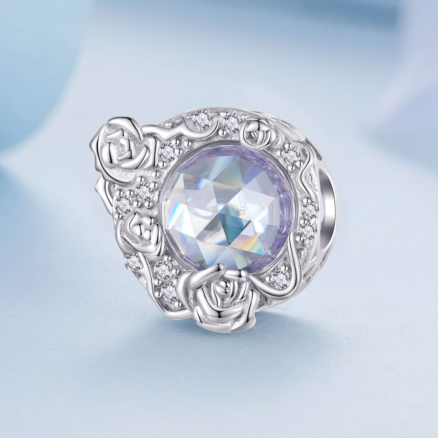 Silver Charm Female Energy Moon Rose CZ Charm For Sale - sursenso Charm