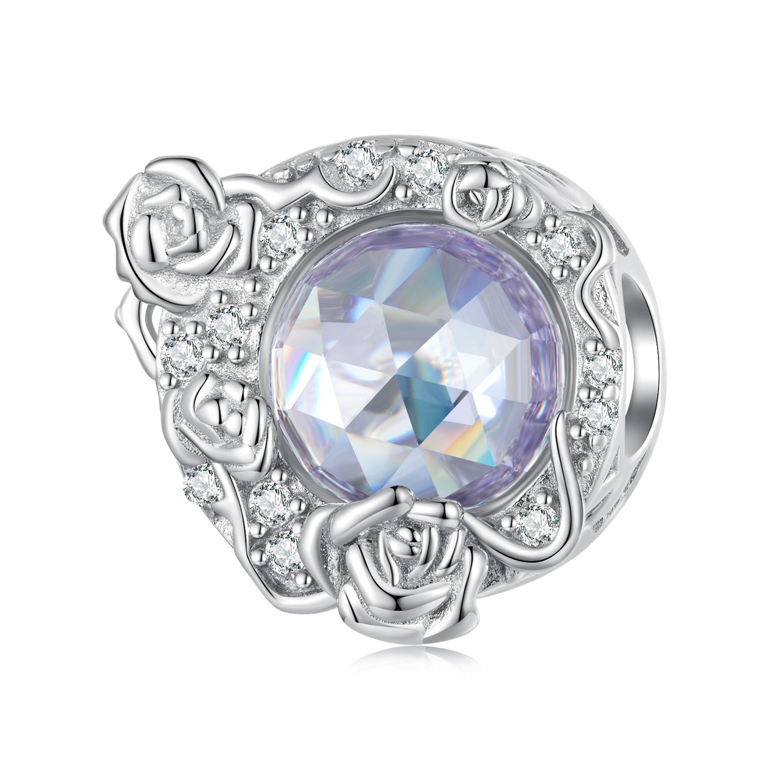 Silver Charm Female Energy Moon Rose CZ Charm For Sale - sursenso Charm