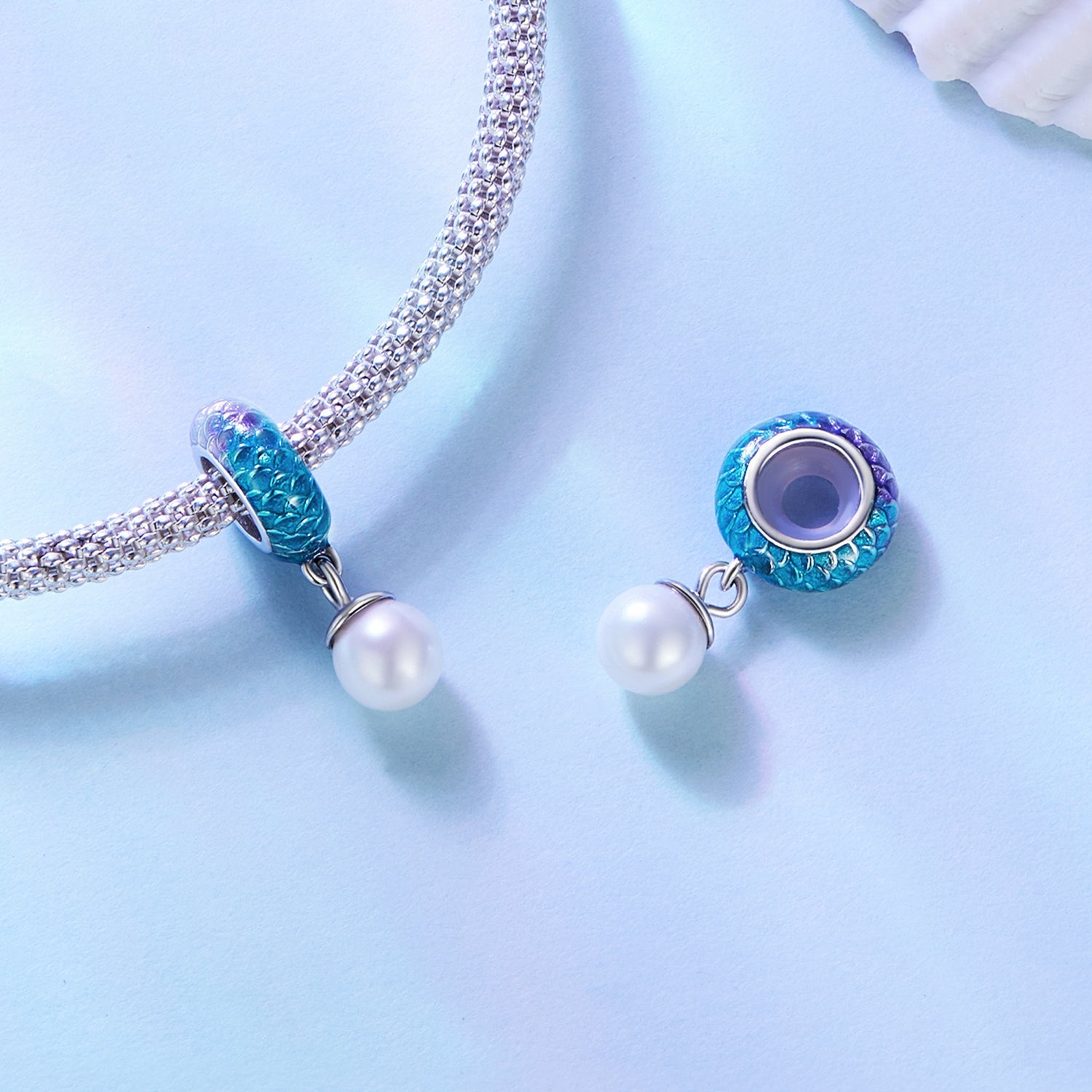 Silver Charm Fish Scale Shell Pearl Charm For Sale - sursenso Charm