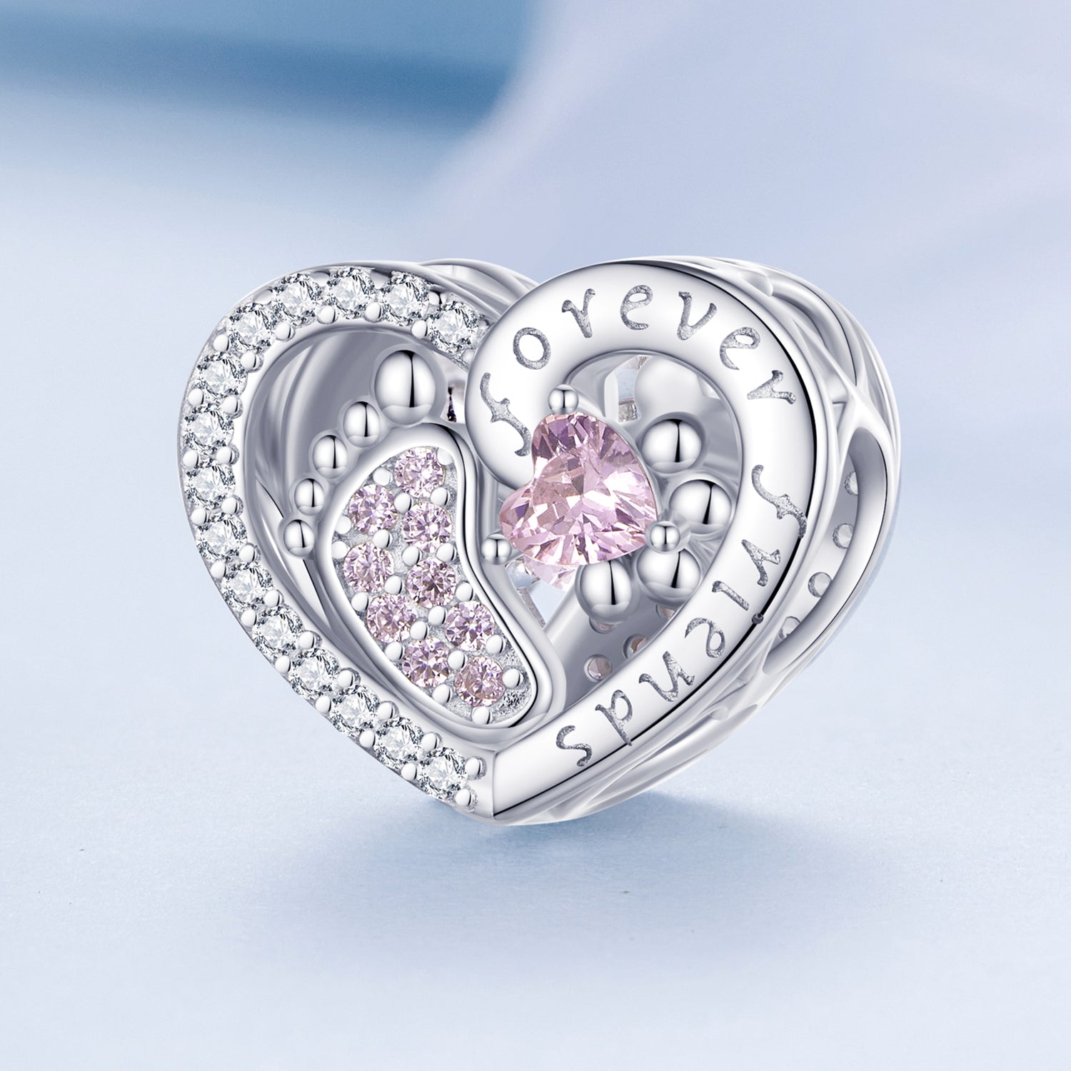 Silver Charm Forever Friends Paw Print CZ Charm For Sale - sursenso Charm