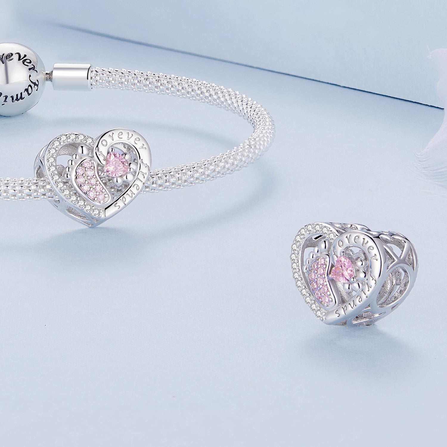 Silver Charm Forever Friends Paw Print CZ Charm For Sale - sursenso Charm