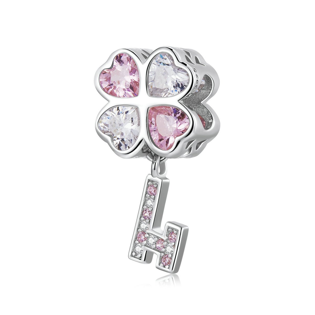 Silver Charm Four Leaf Clover Key CZ Charm For Sale - sursenso Charm