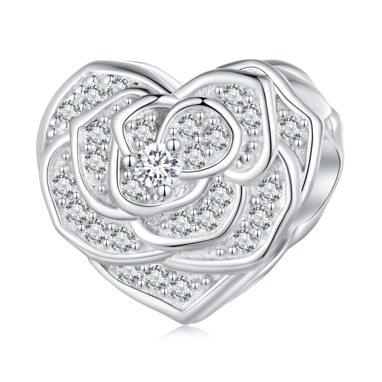 Silver Charm Full Sparkling Rose Heart CZ Charm For Sale - sursenso Charm