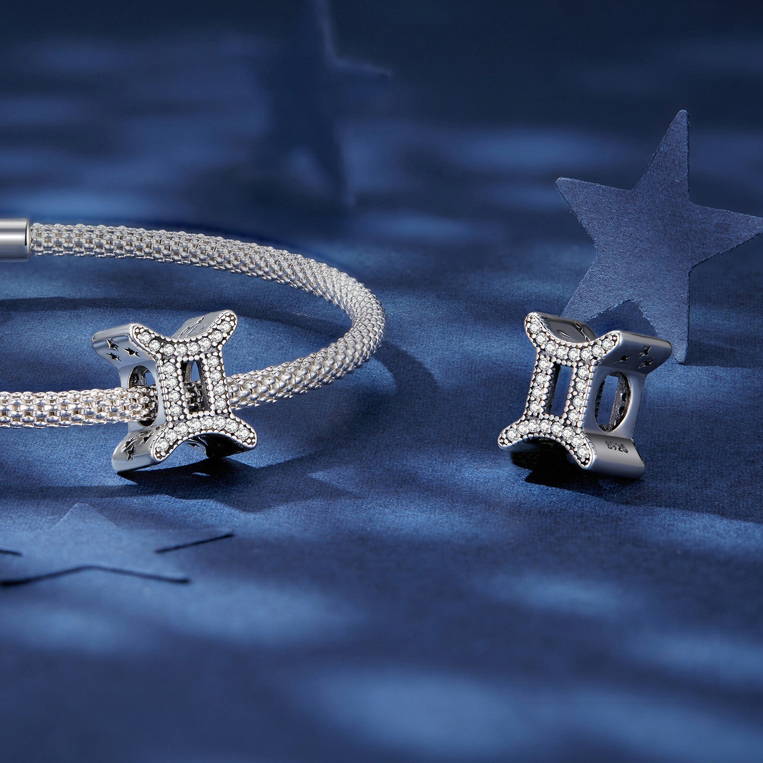 Silver Charm Gemini Lucky Sign CZ Charm For Sale - sursenso Charm