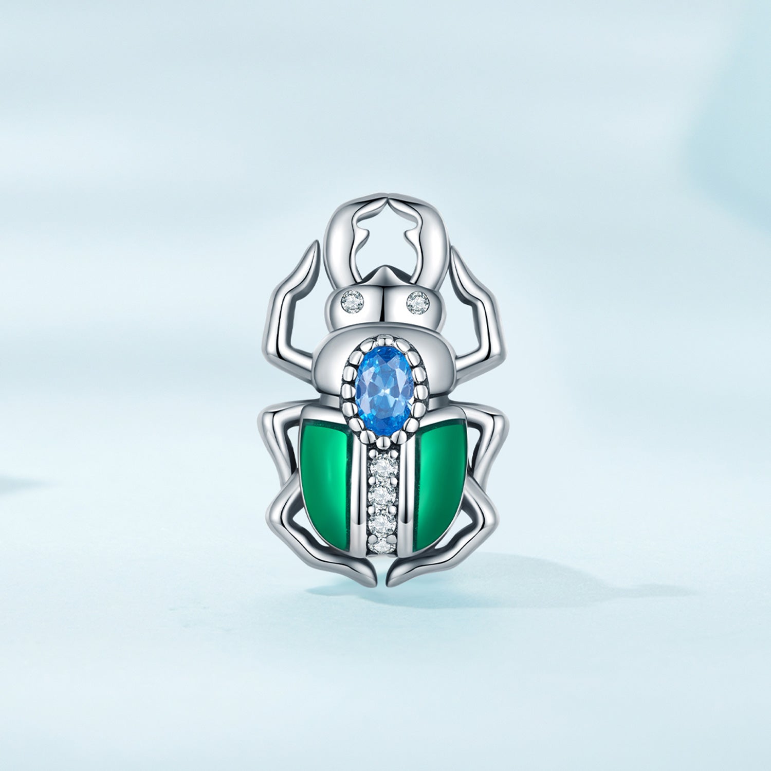 Silver Charm Green Beetle CZ Charm For Sale - sursenso Charm