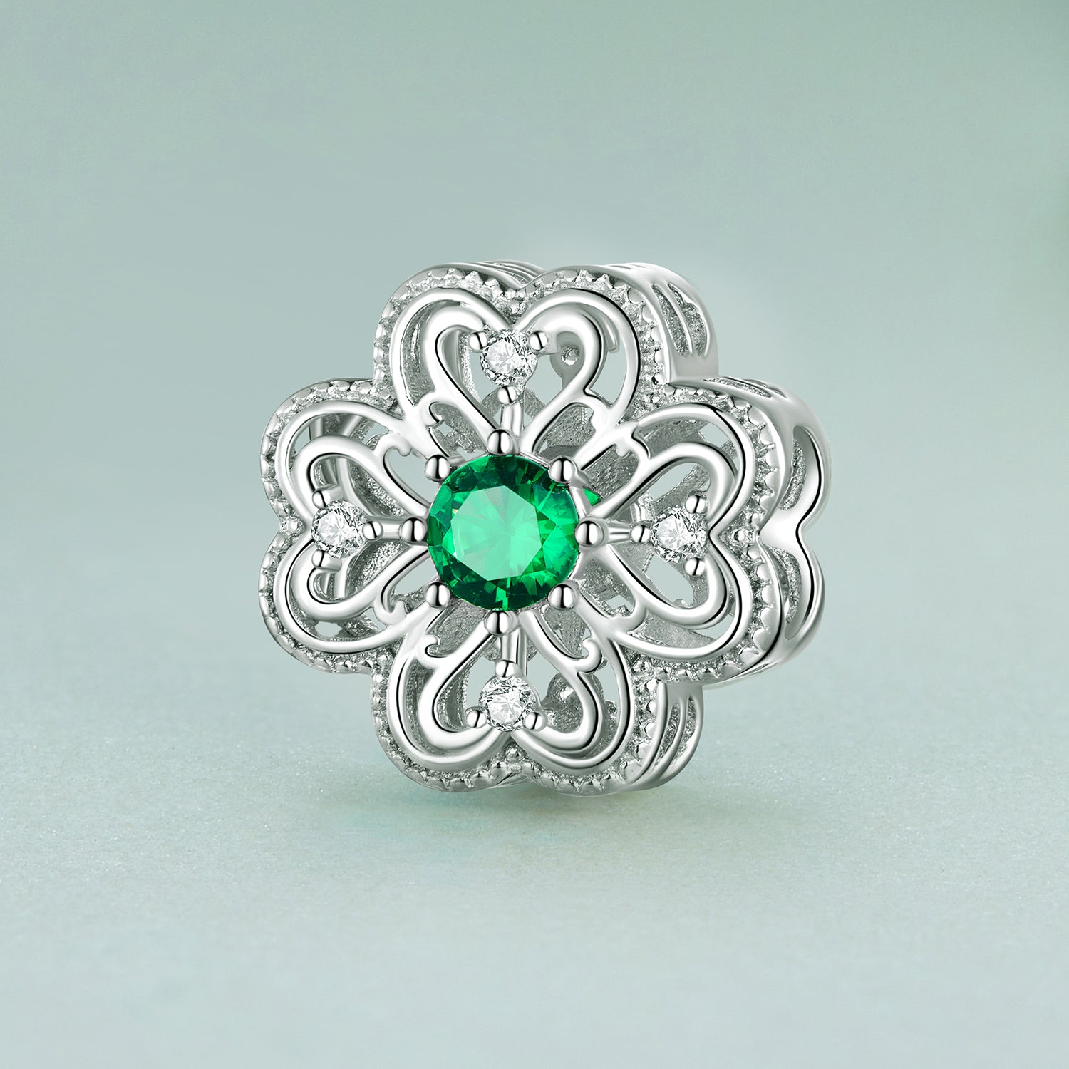 Silver Charm Green Four Leaf Clover CZ Charm For Sale - sursenso Charm