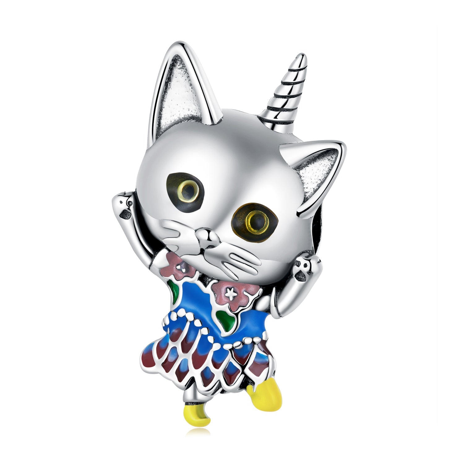 Silver Charm Halloween Grotesque Blue Cat Charm For Sale - sursenso Charm