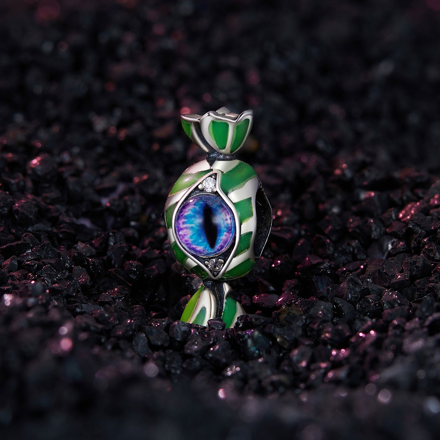 Silver Charm Halloween Candy Blue Eyes CZ Charm For Sale - sursenso Charm