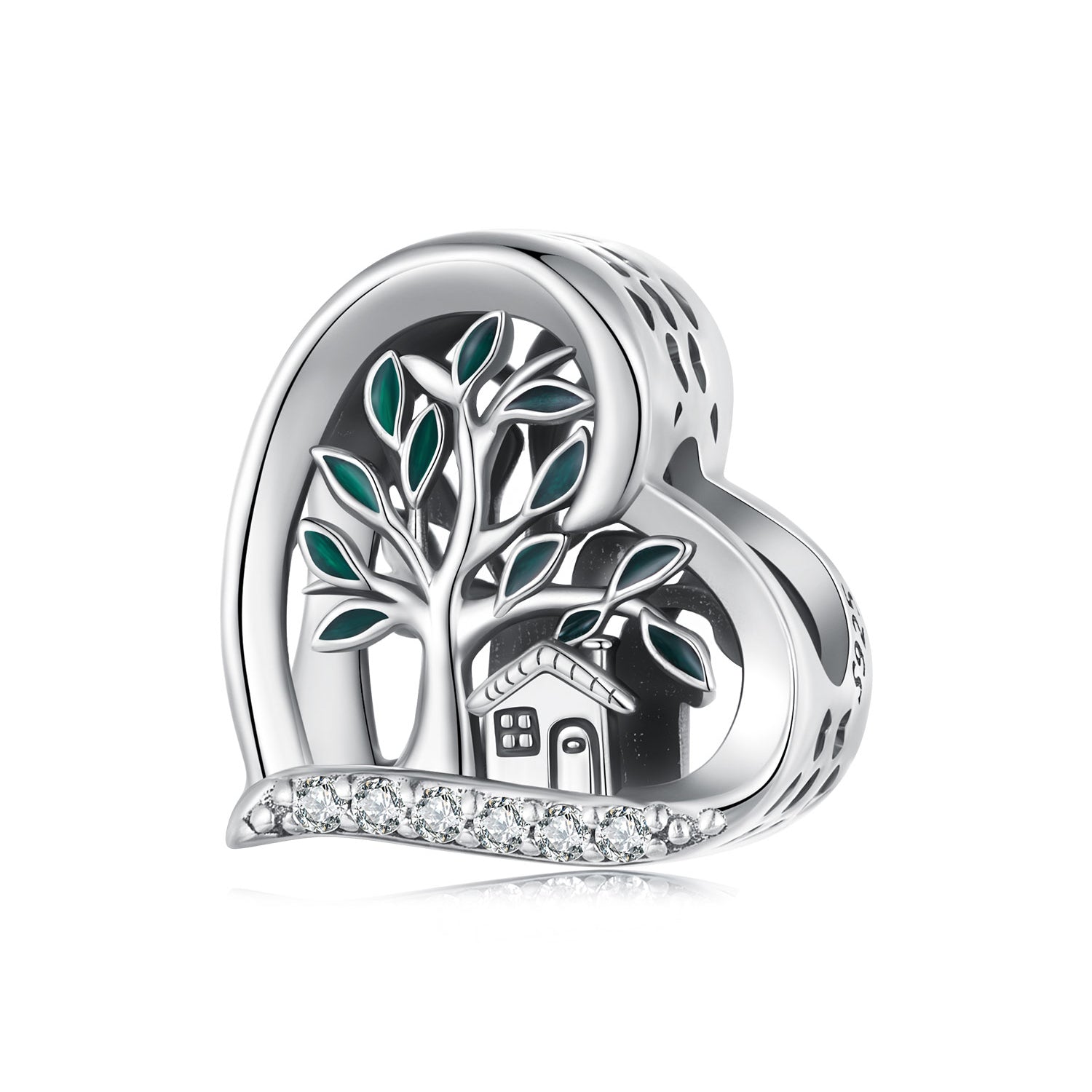 Silver Charm Heart Family Tree CZ Charm For Sale - sursenso Charm