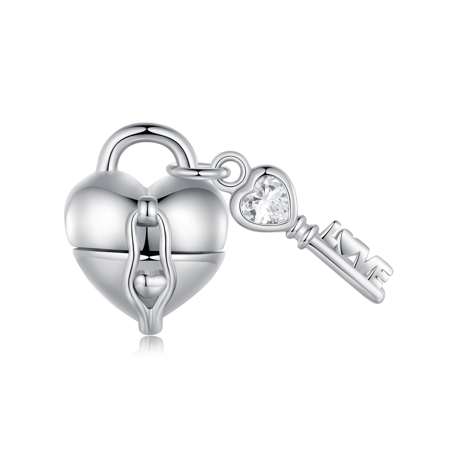 Silver Charm Heart Lock Key CZ Charm For Sale - sursenso Charm