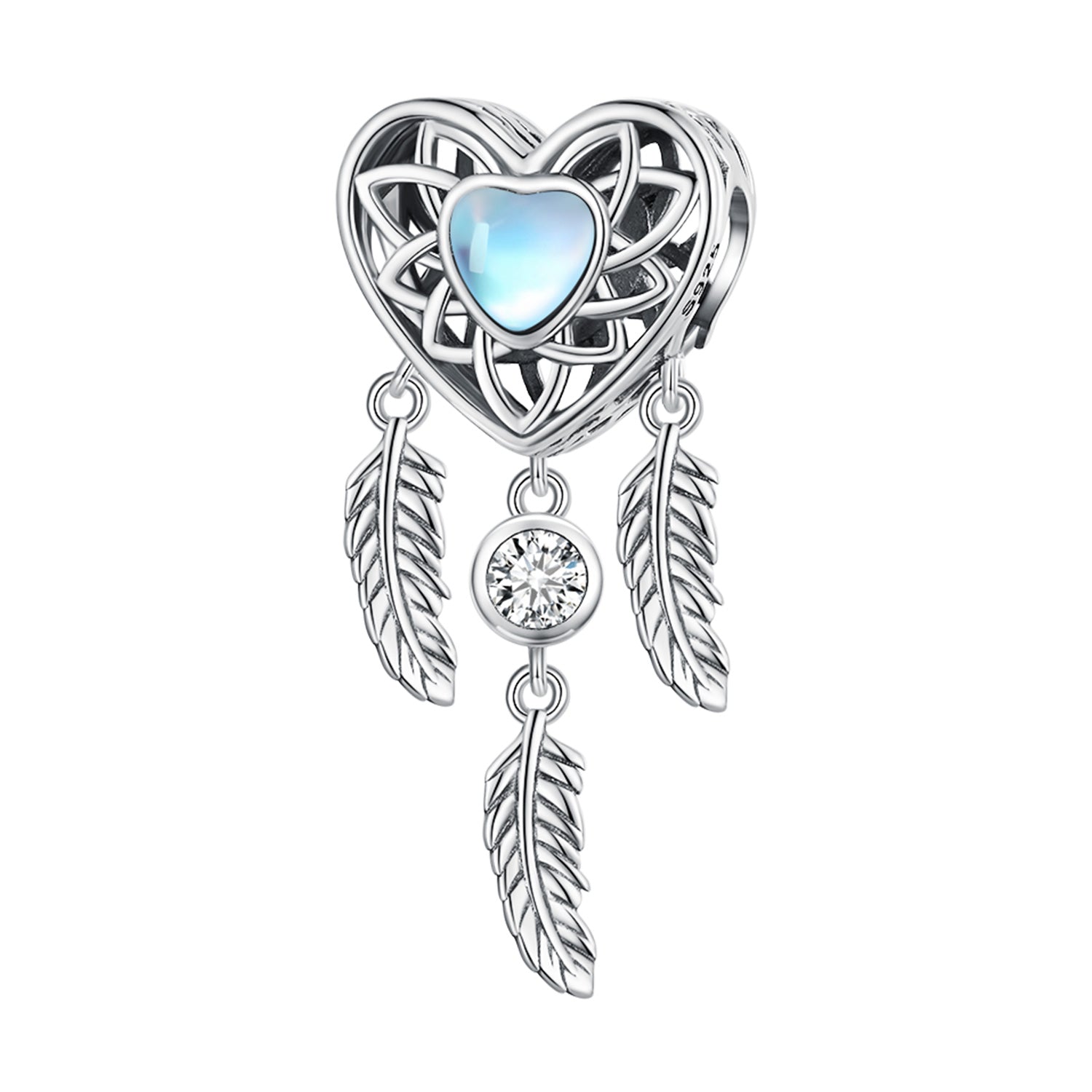 Silver Charm Heart Shaped Dream Catcher CZ Charm For Sale - sursenso Charm